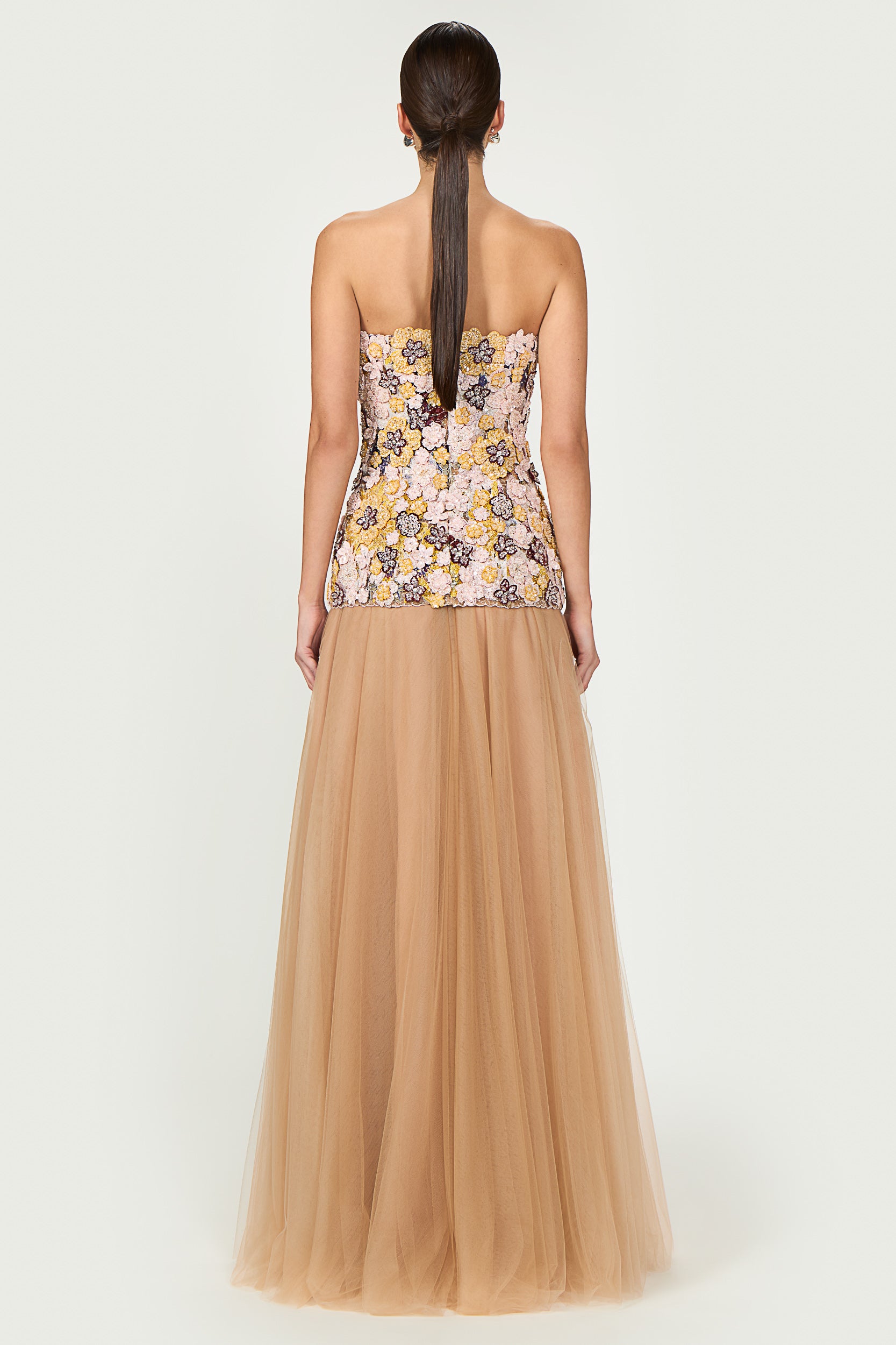 Thia Embroidered Tulle Strapless Dress