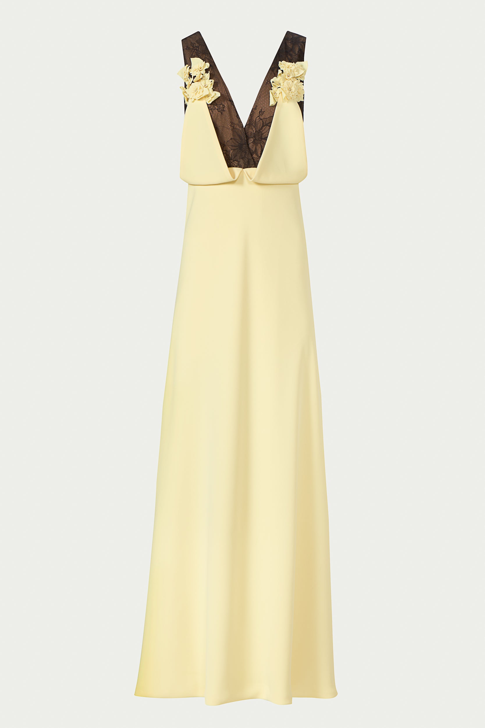 Janessa Crepe Lace Plunge Neck Gown