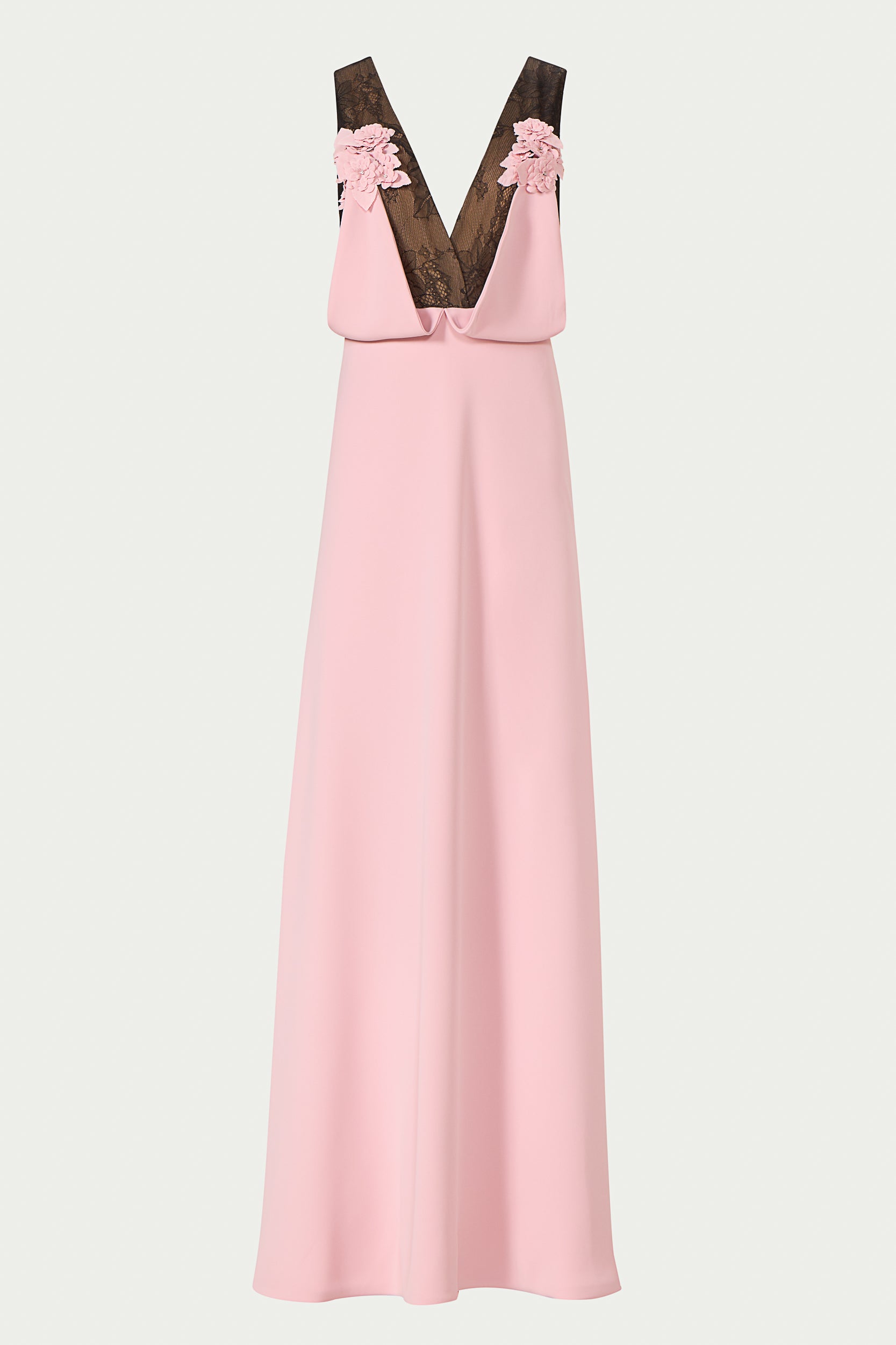 Janessa Crepe Lace Plunge Neck Gown