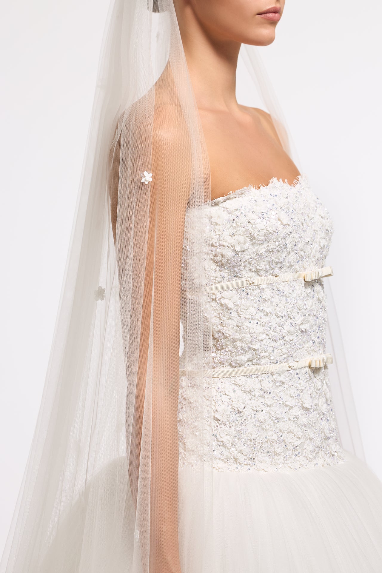 Lisandra Floral Lace French Tulle Gown