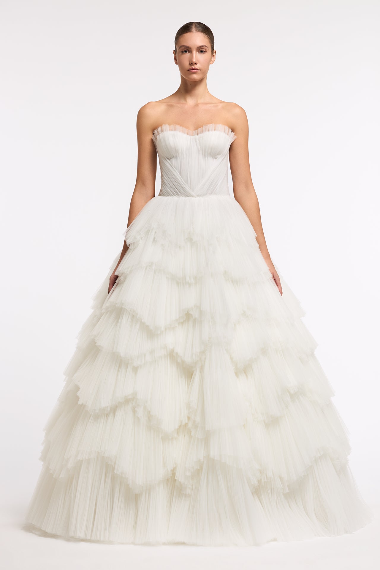 Aria Plissé French Tulle Tiered Gown