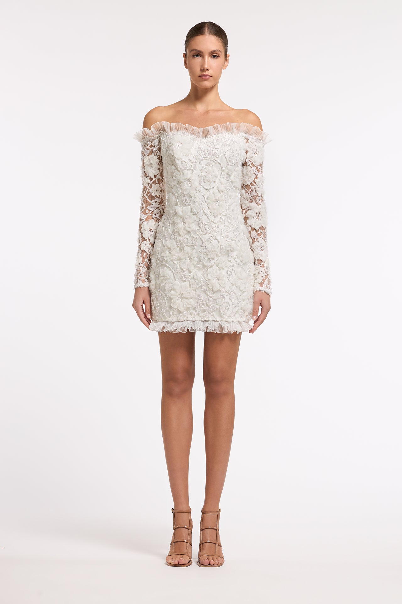 Irena Lace Tulle Off-Shoulder Mini Dress