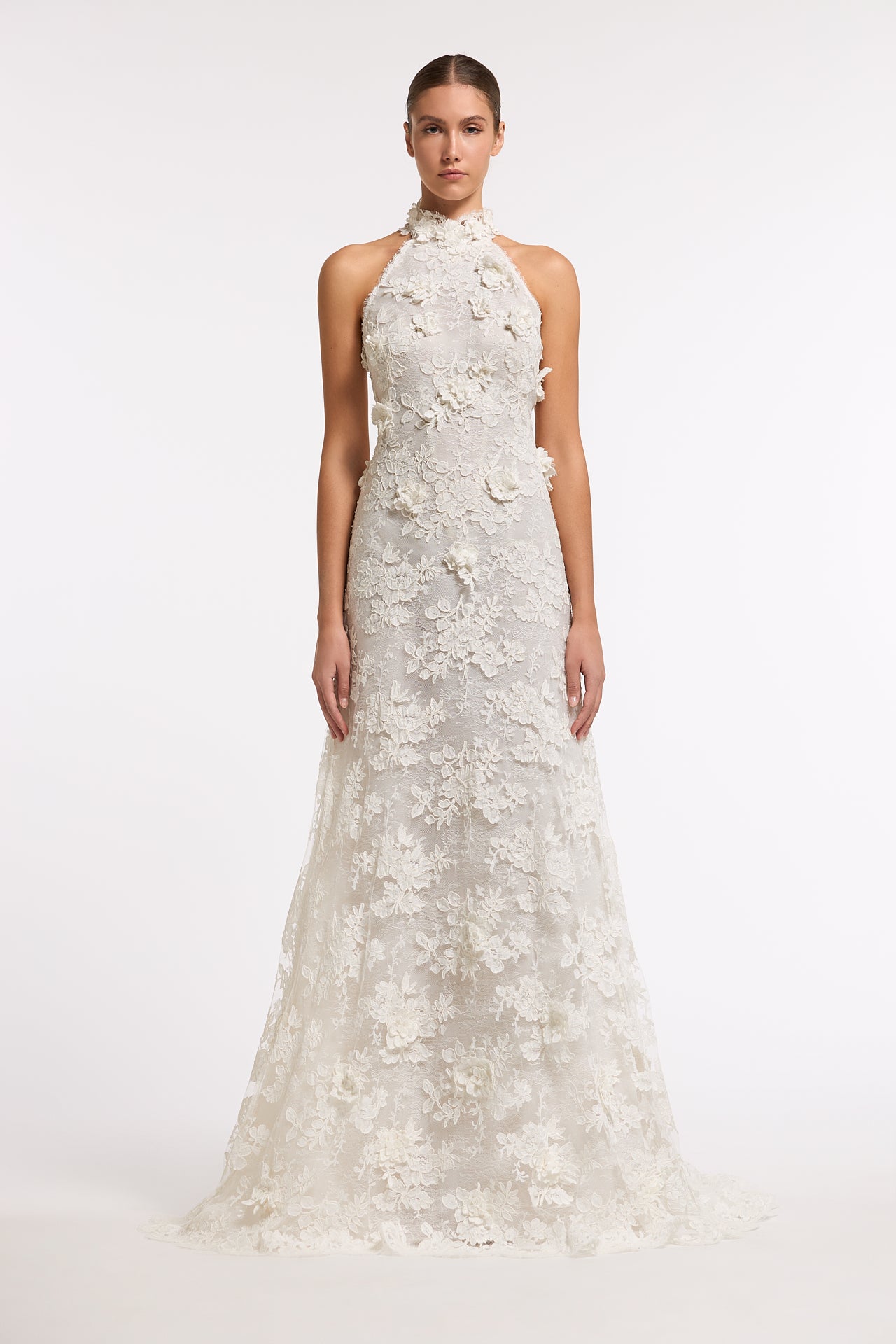 Clia Chantilly Lace Highneck Gown
