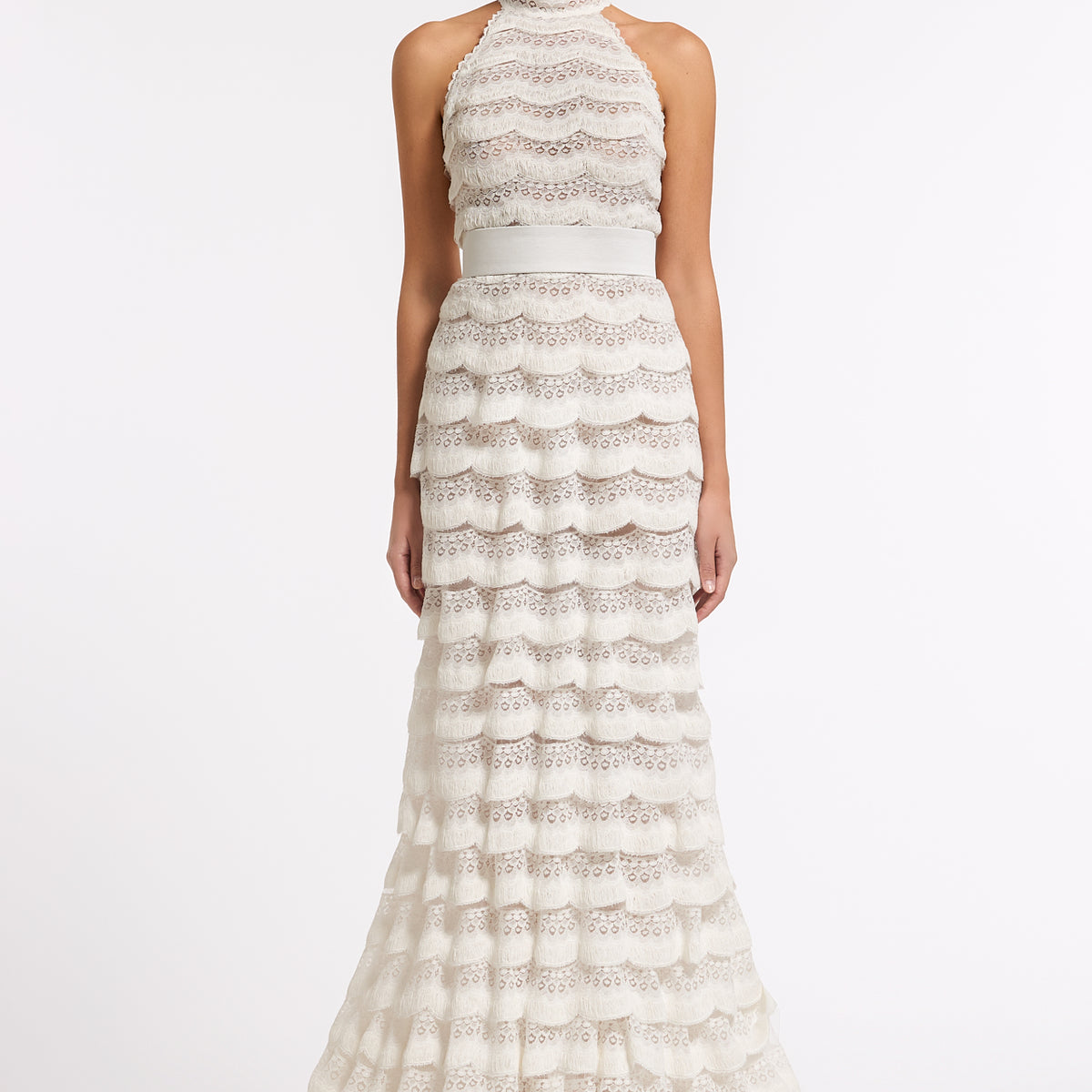 Irisia Scalloped Lace High-Neck Gown
