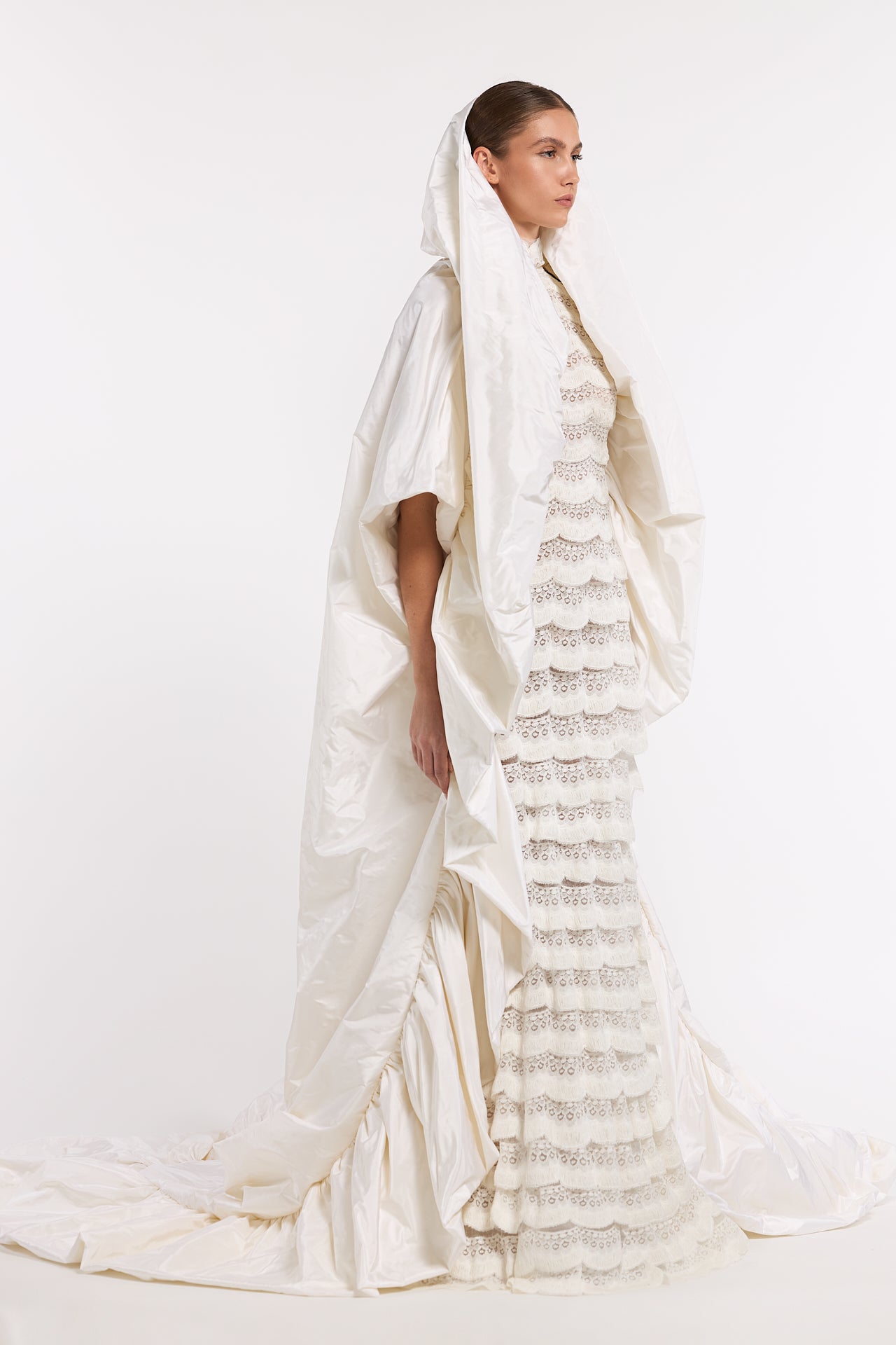 Phaidra Silk Taffeta Hooded Cape