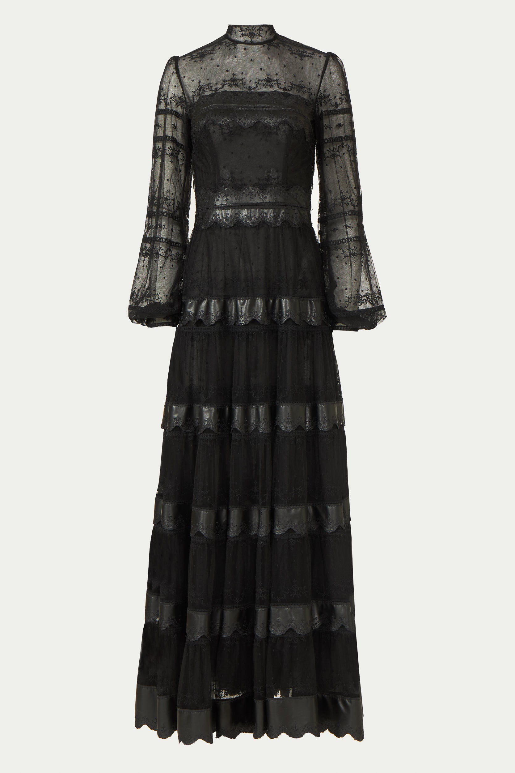 Jacey Embroidered Tulle Faux Leather Gown