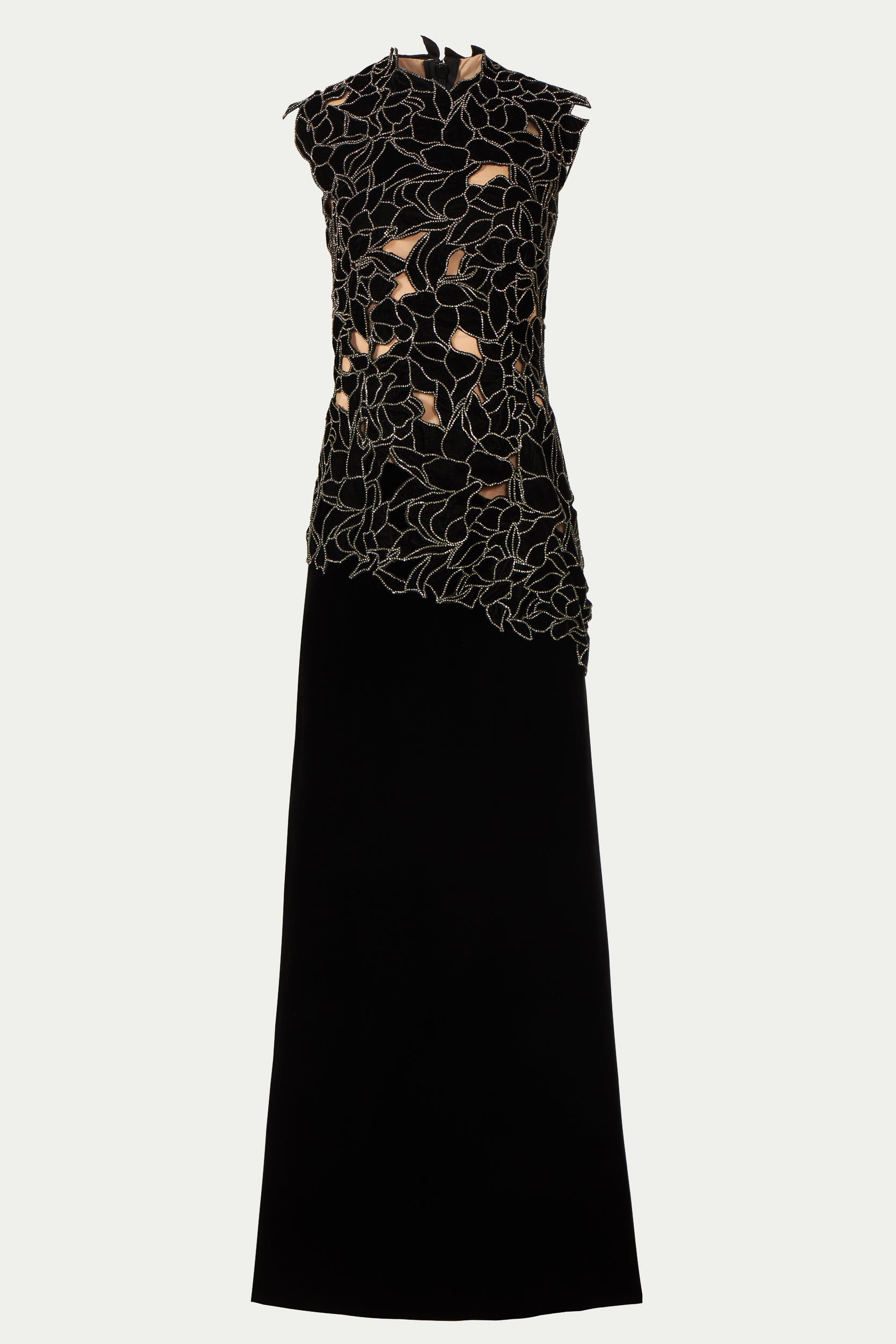 Serisa Floral Cut Lace Silk Velvet Gown