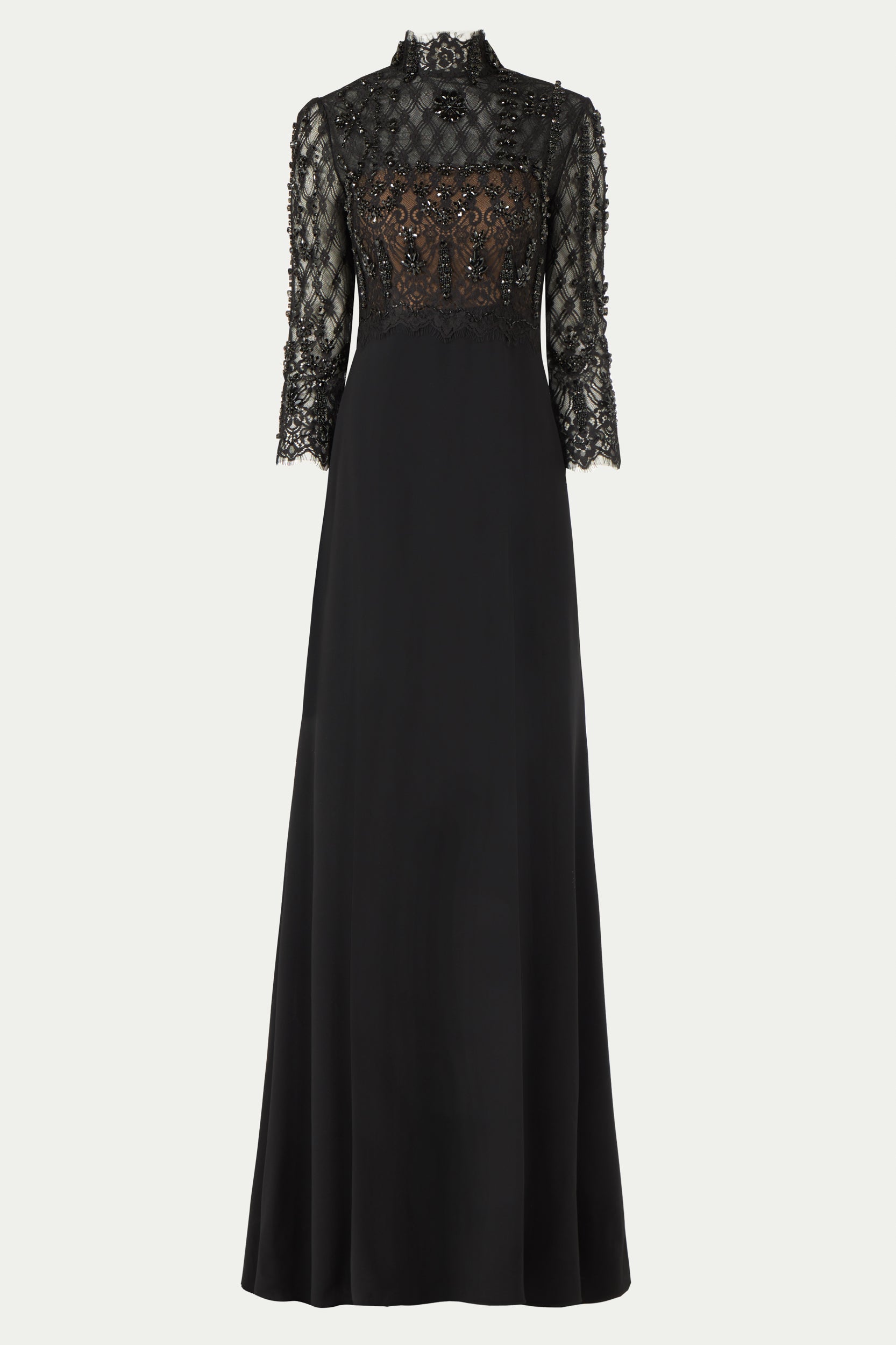Brona Beaded Lace Crepe Gown
