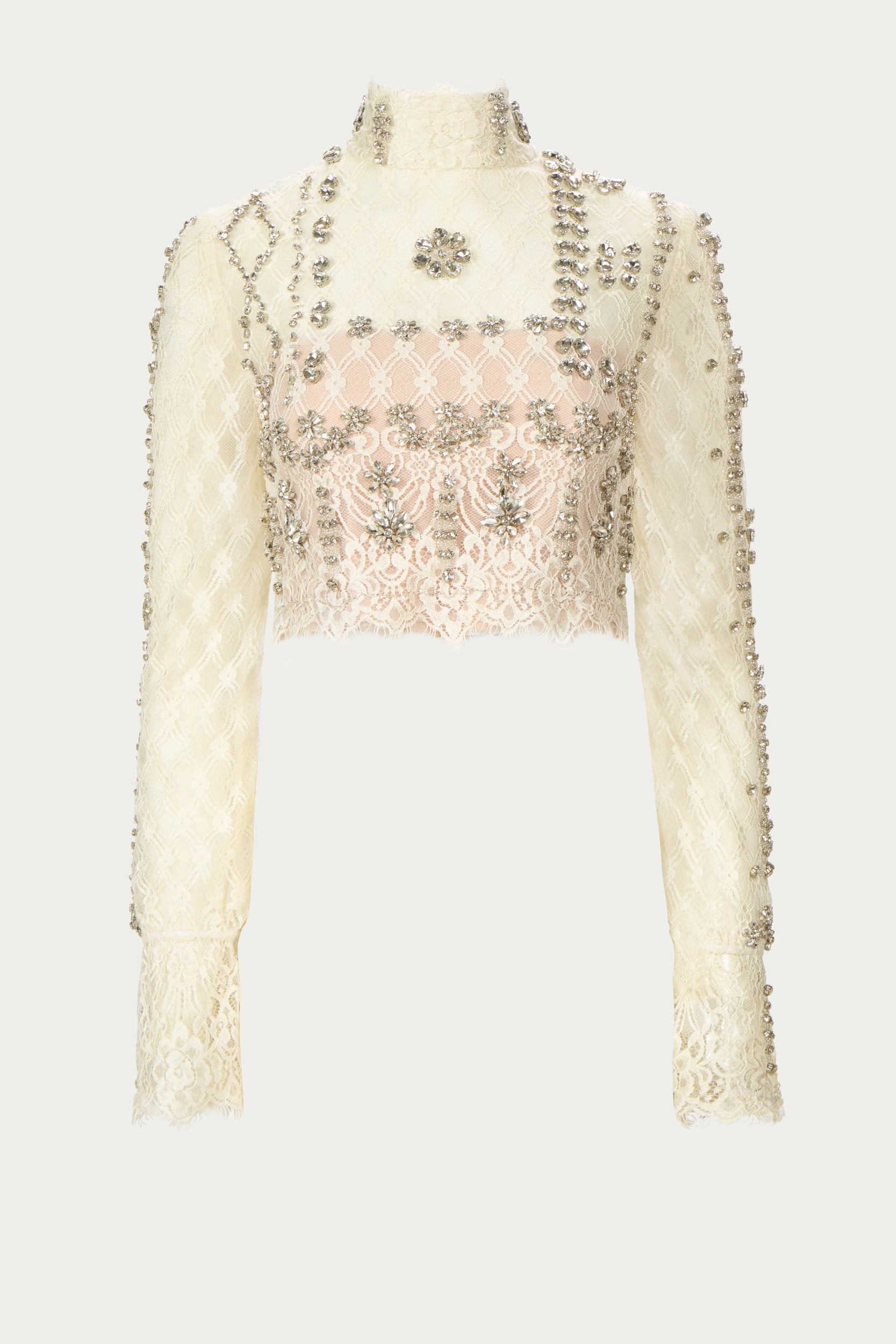 Darie Beaded French Lace Crop Top