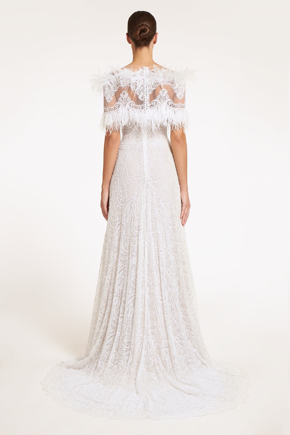Chloe Hand-Beaded French Lace Feathers Caplet