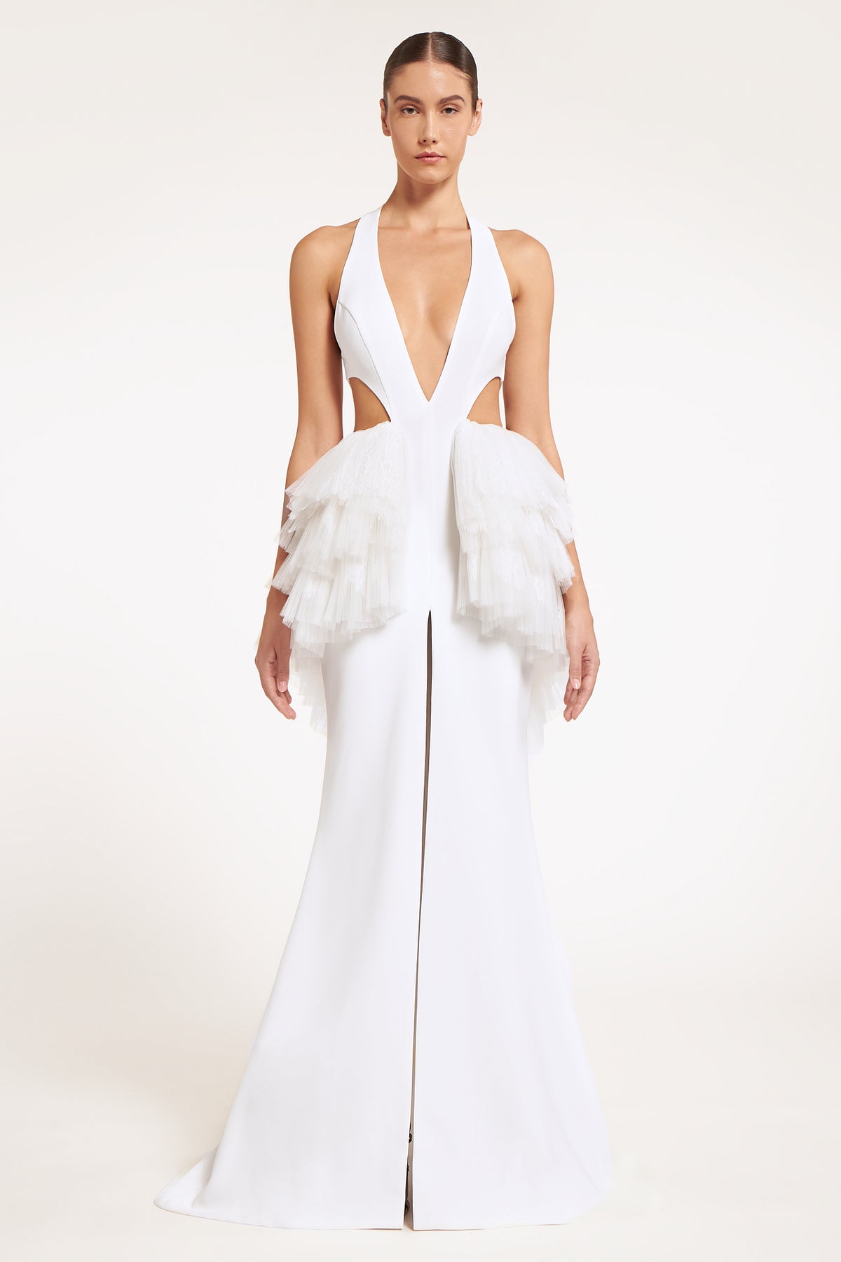 Melite Crepe Cutout Column Gown