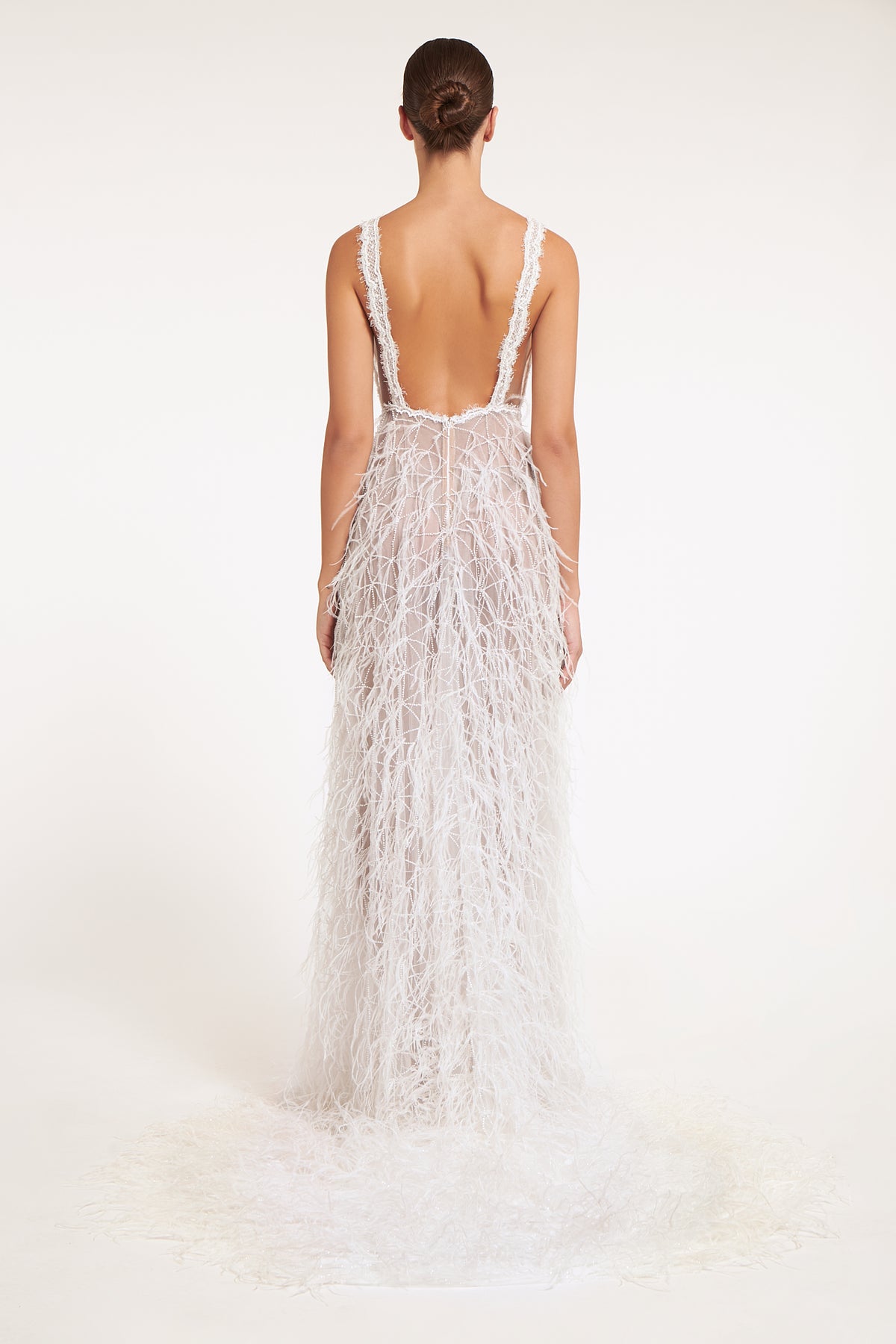 Diotima Hand-Beaded Tulle Feathered Skirt Gown