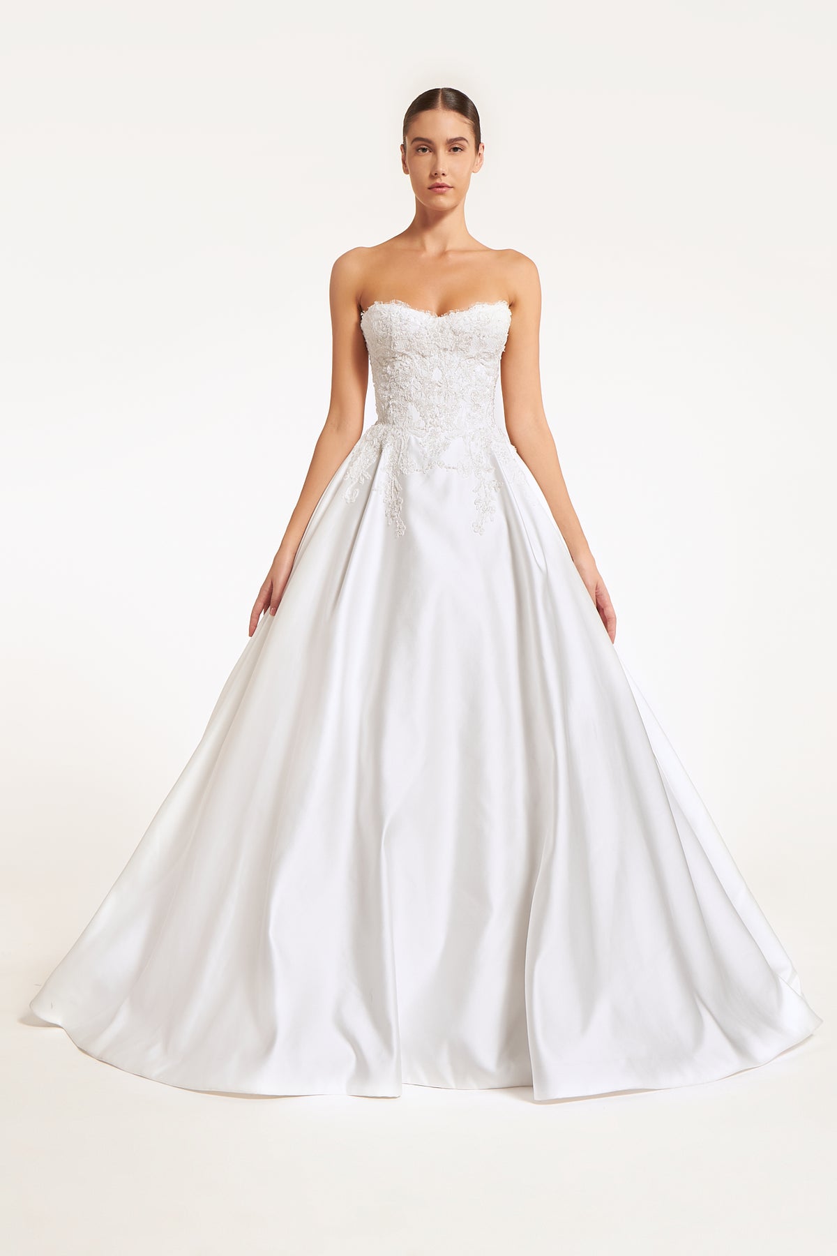 Althine Satin Duchesse Hand-Beaded Corset Ball Gown