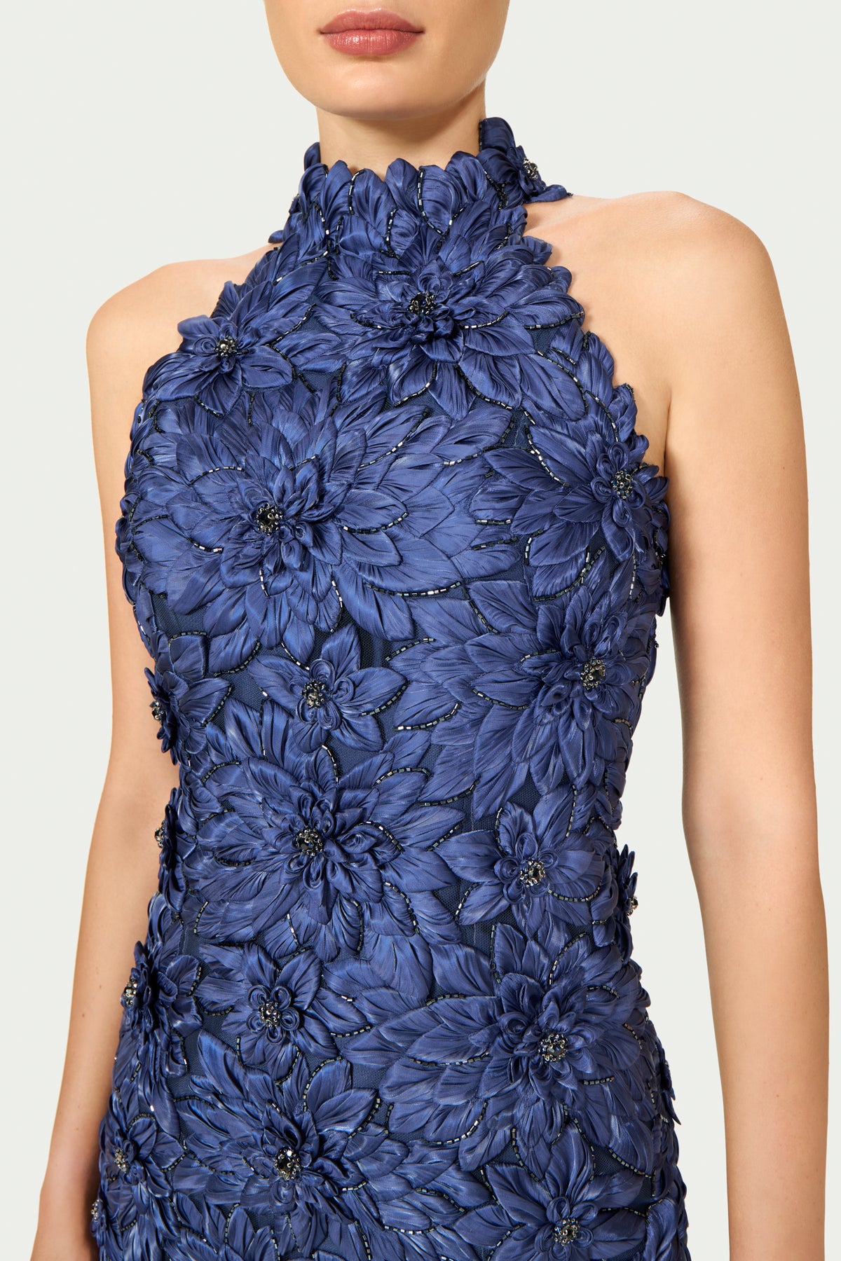 Orissa Petal Lurex Satin Halter Mini Dress