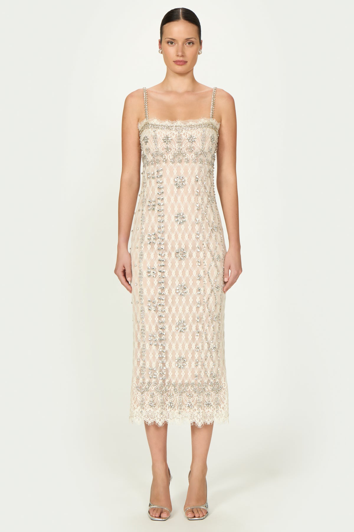 Leona Beaded French Lace Cami Midi Dress