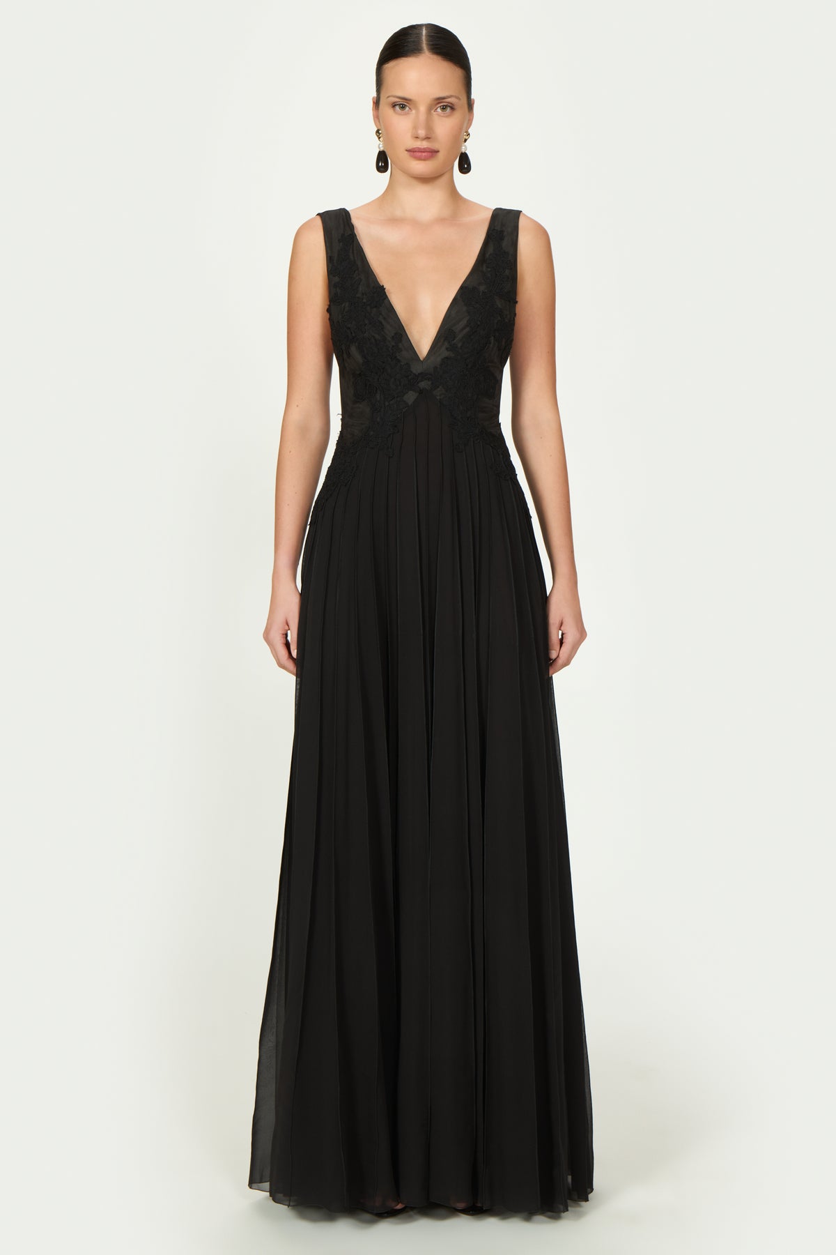 Linsa Silk Georgette Lace Applique Gown