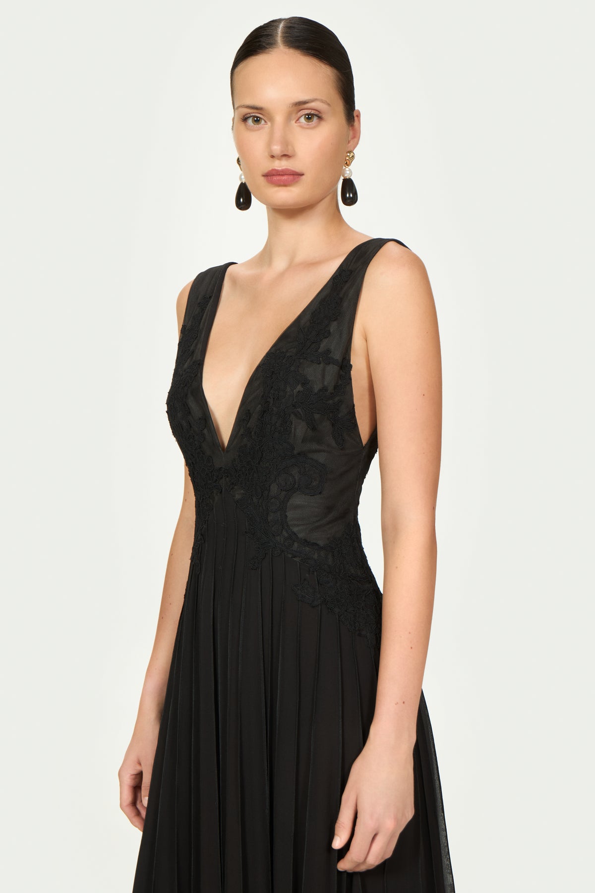 Linsa Silk Georgette Lace Applique Gown