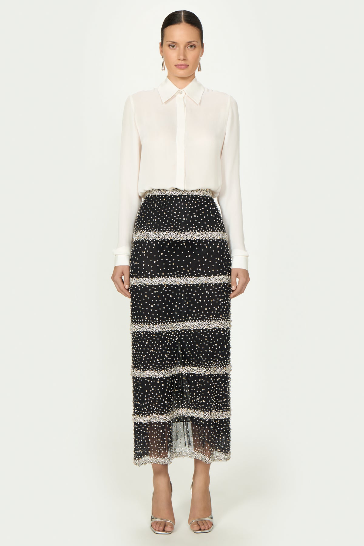 Marice Embroidered Crystals Pencil Skirt