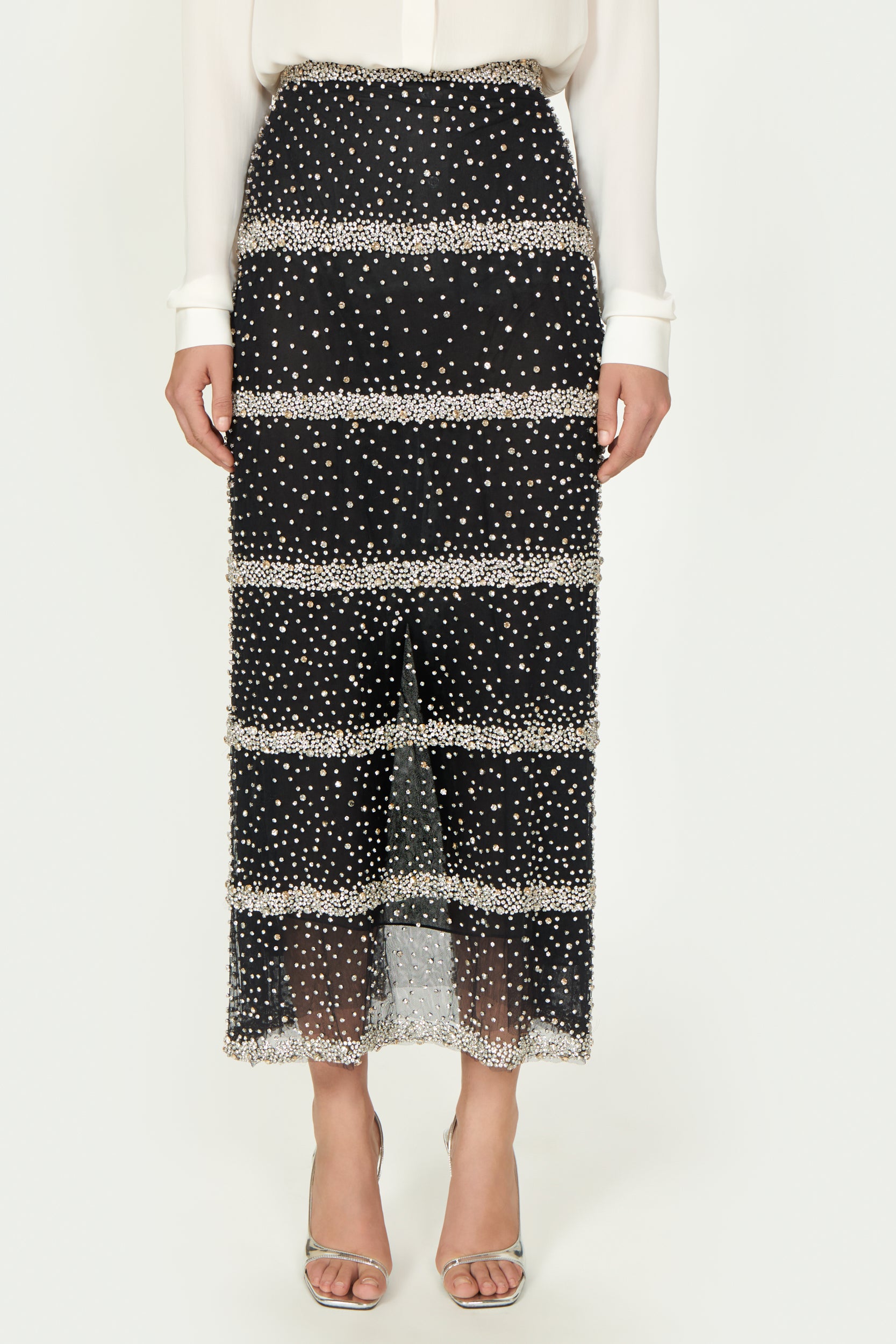 Marice Embroidered Crystals Pencil Skirt