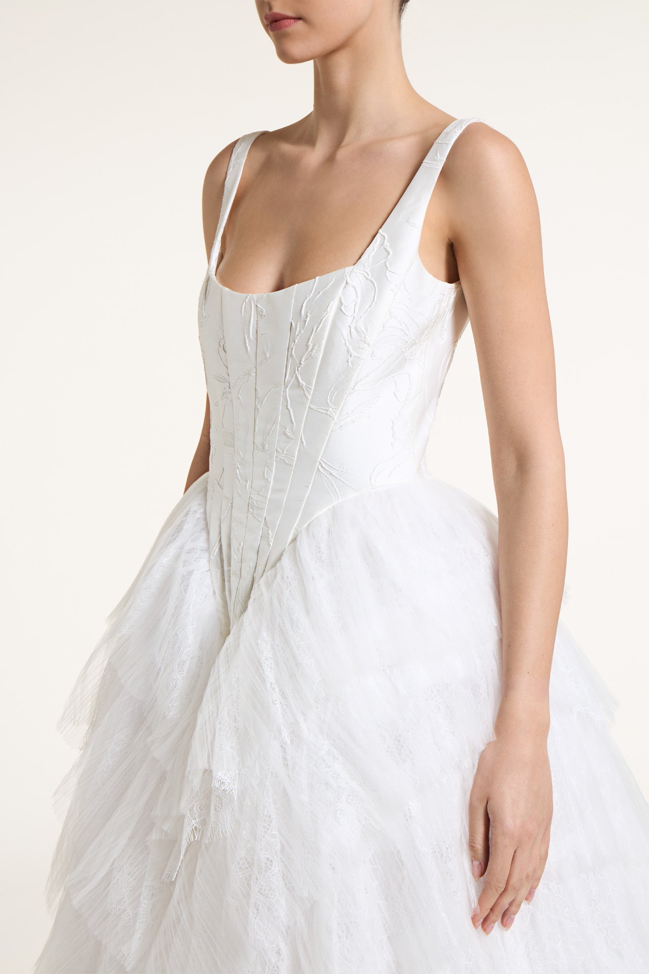Simella Silk Jacquard and Chantilly Lace Gown