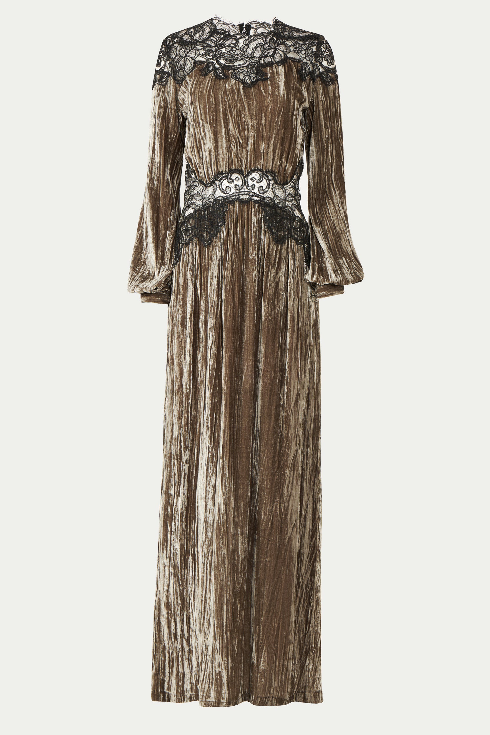 Senna Plissé Silk Velvet Lace Gown