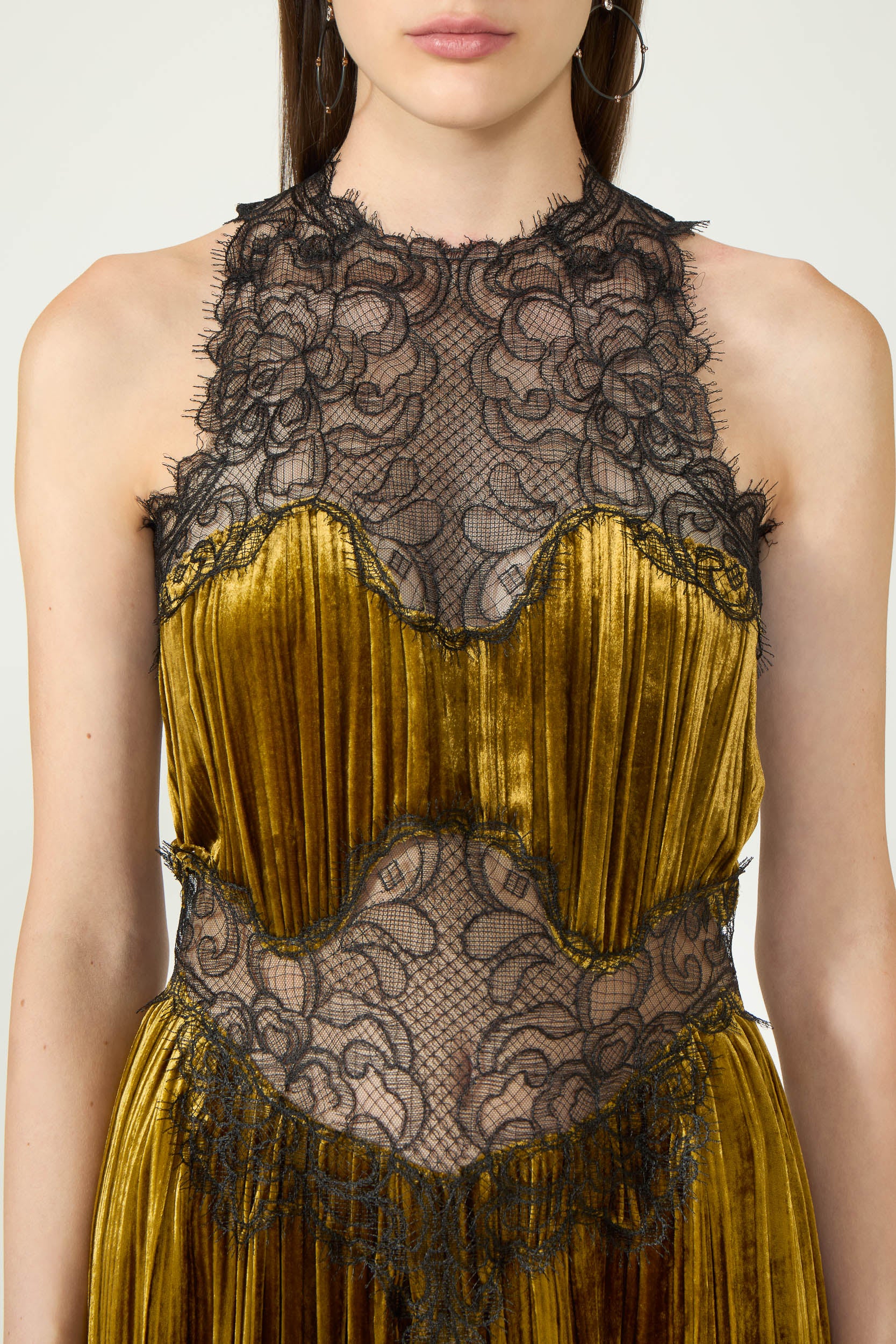 Nassia Plissé Silk Velvet Lace Gown