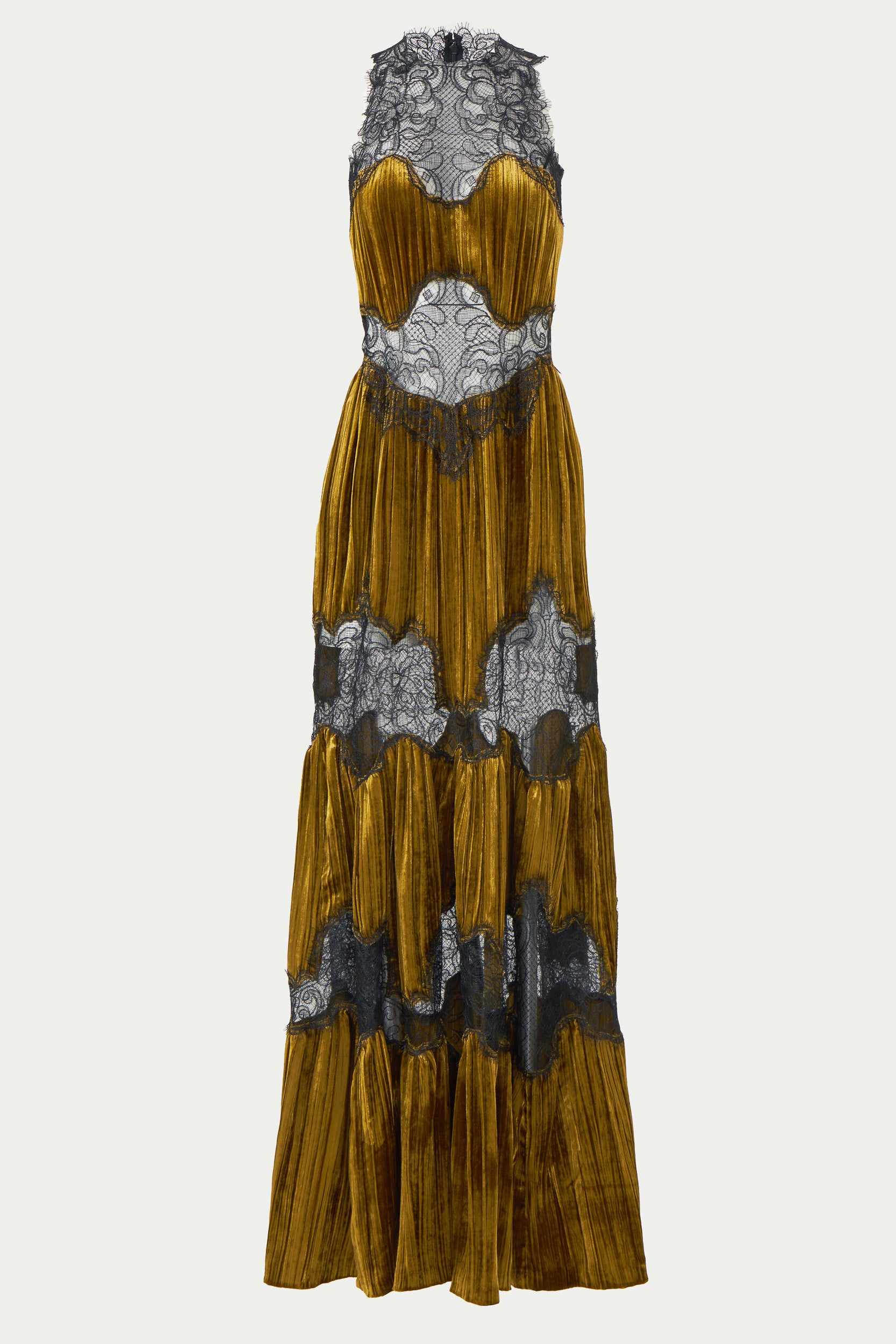 Nassia Plissé Silk Velvet Lace Gown