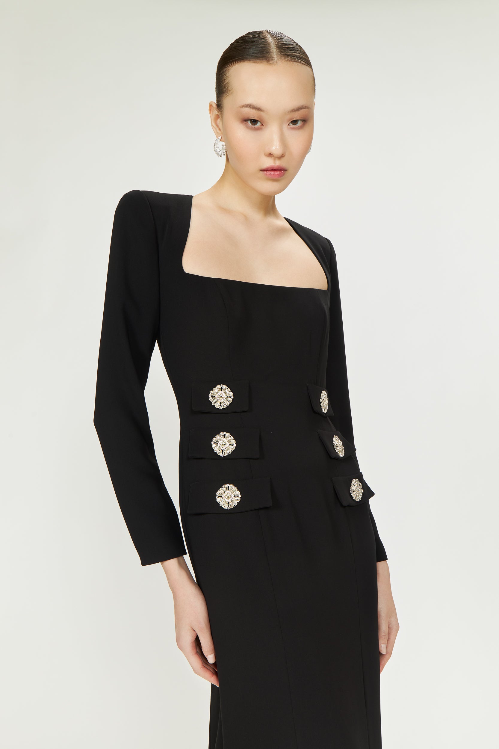 Kienna Crepe Square-Neck Gown
