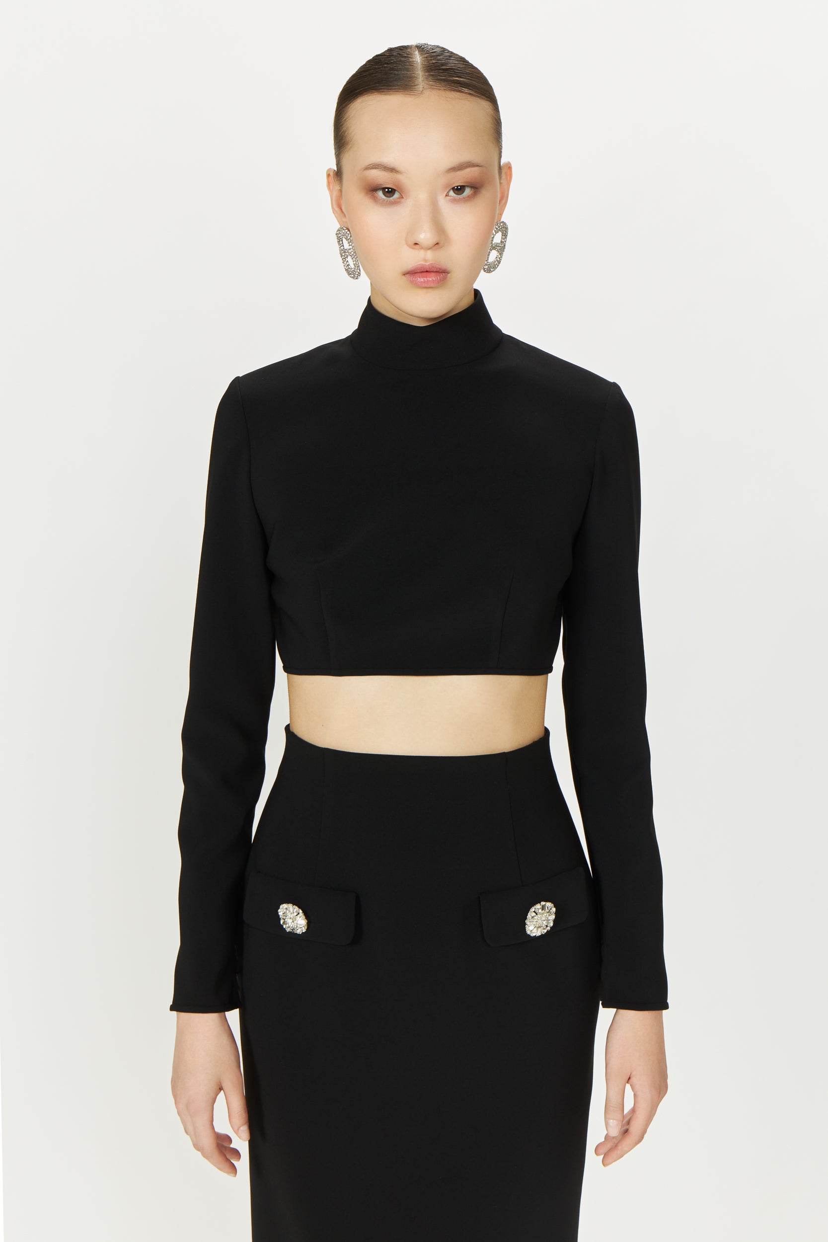 Nelle Crepe Cropped Turtleneck Top