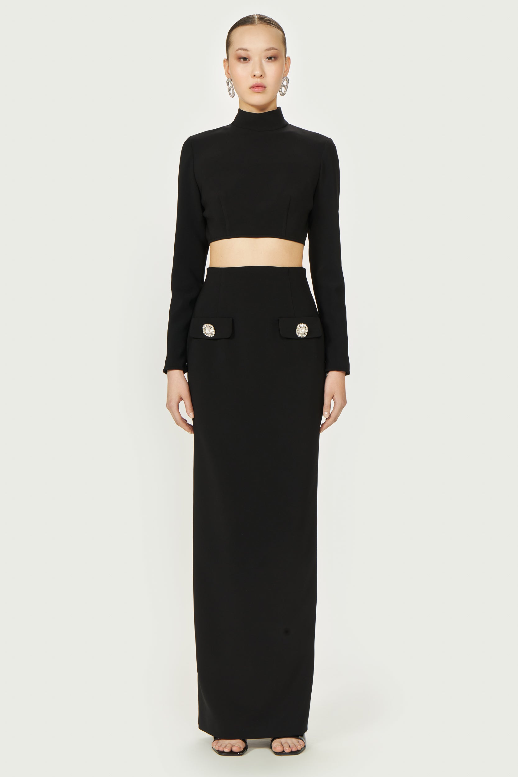 Nelle Crepe Cropped Turtleneck Top