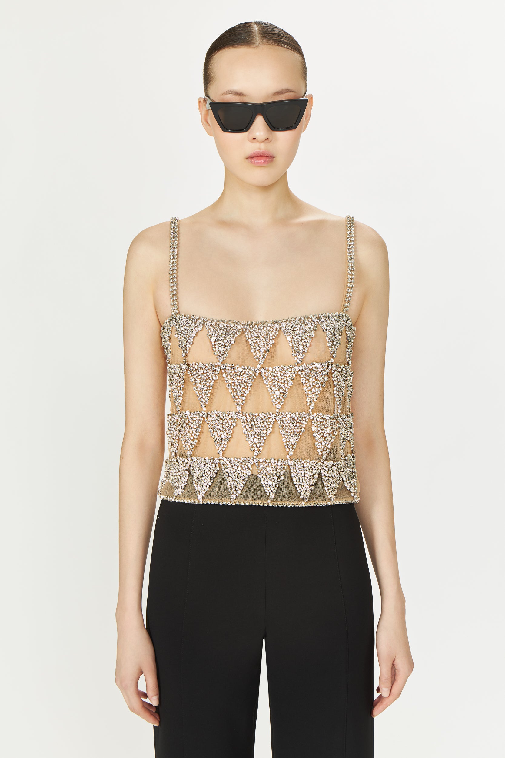 Villie Crystal Tulle Cropped Top