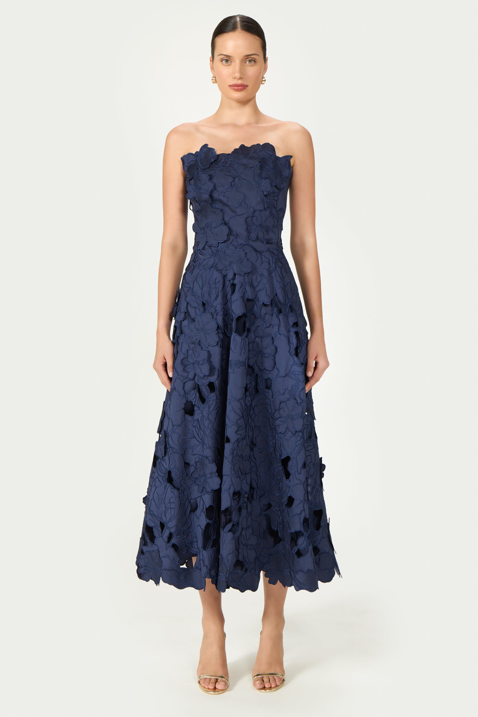 Brissa Satin Floral-Cut Midi Dress