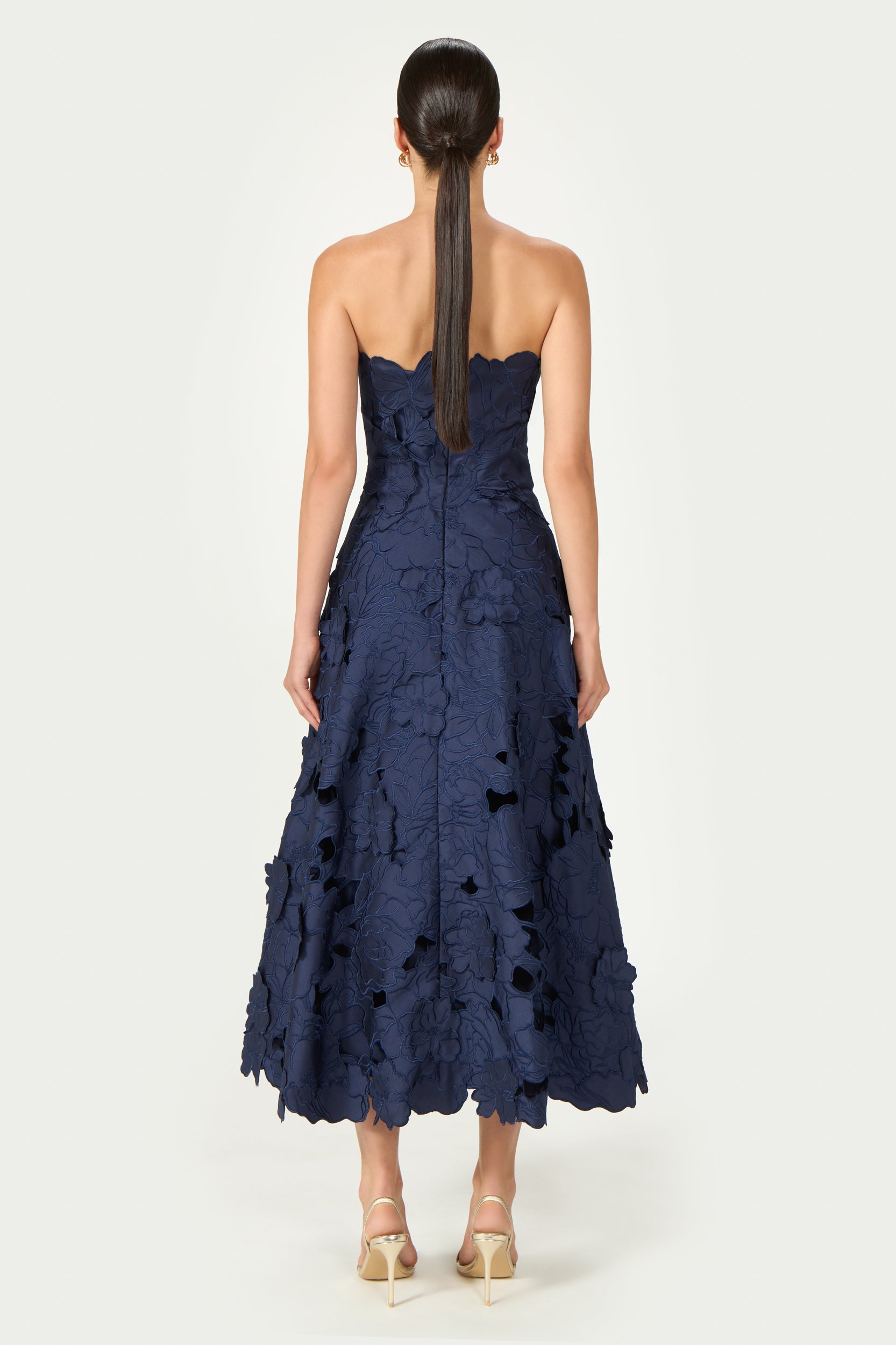 Brissa Satin Floral-Cut Midi Dress