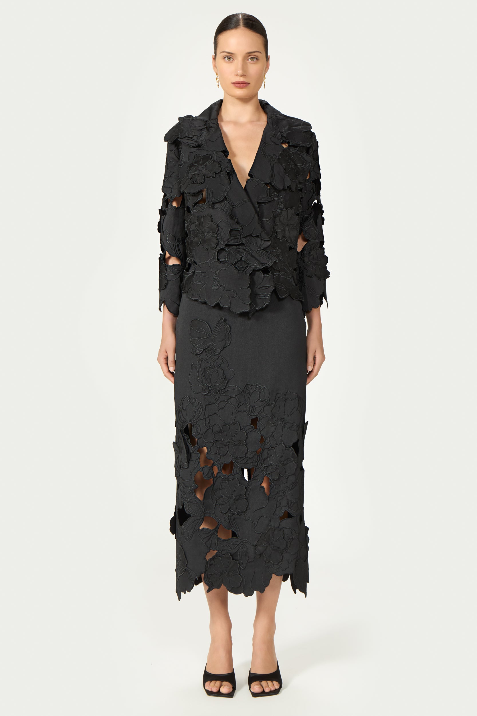 Tesha Floral-Cut Satin Jacket