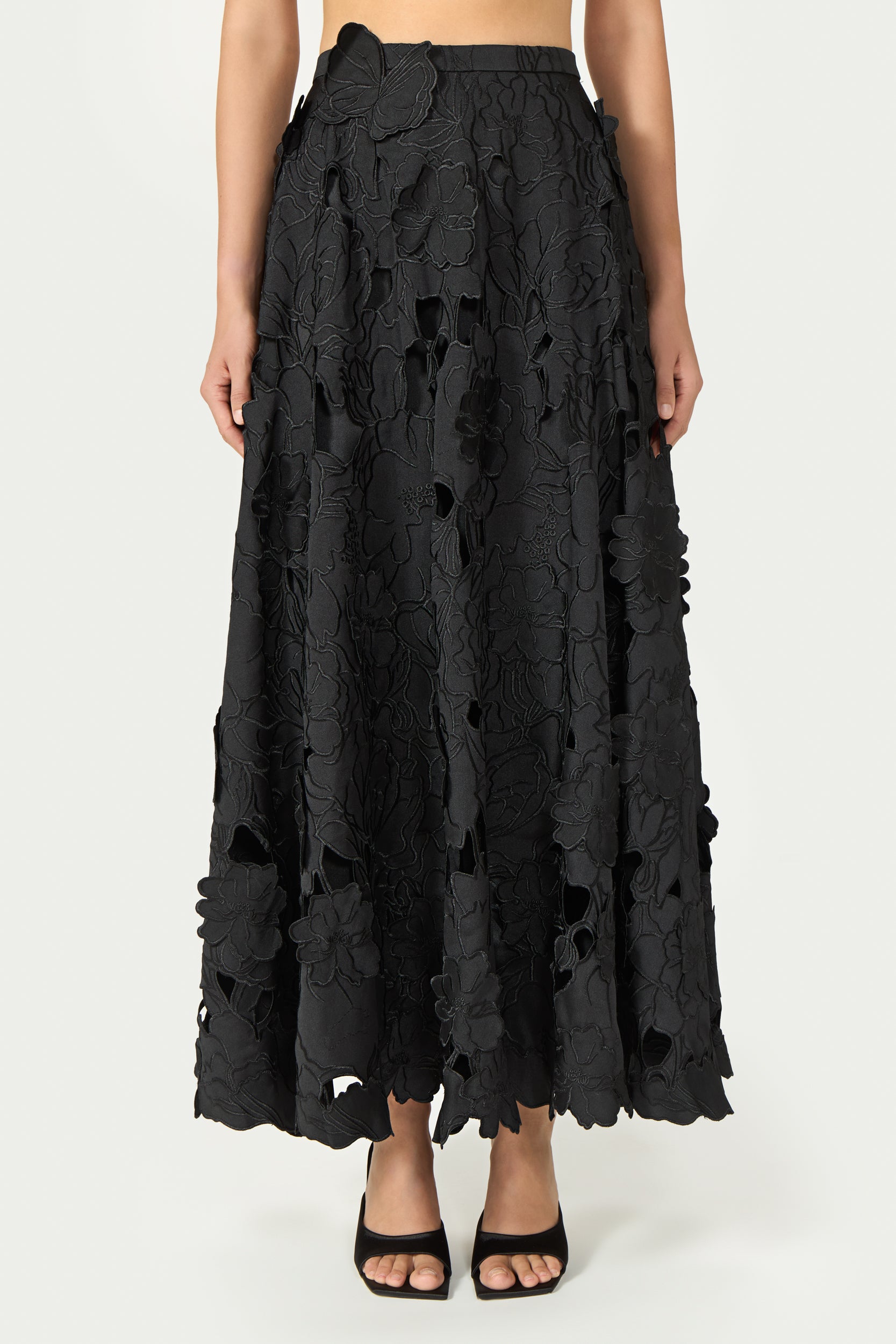 Chelsie Floral-Cut Satin Circle Skirt