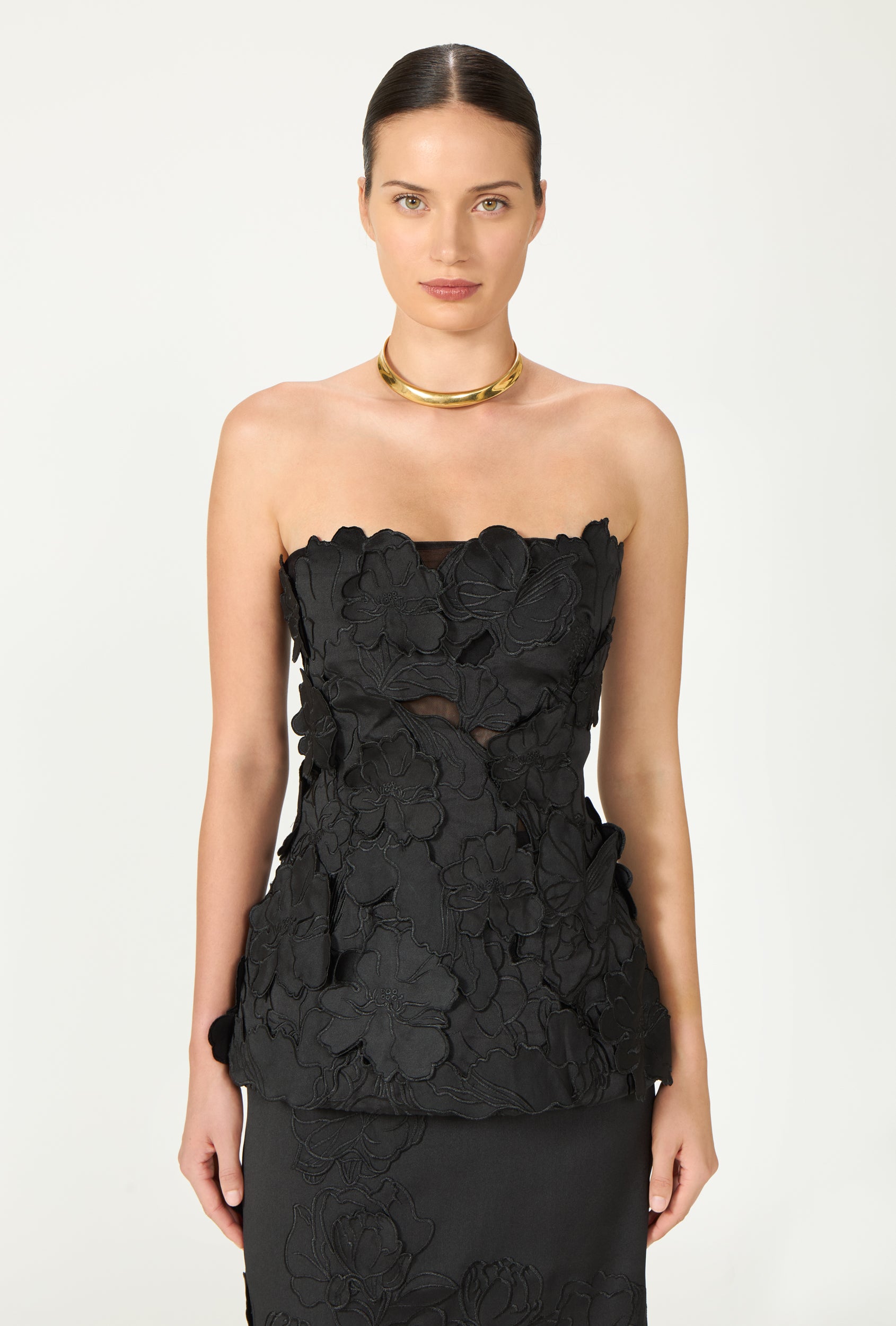 Edita Floral-Cut Satin Bustier