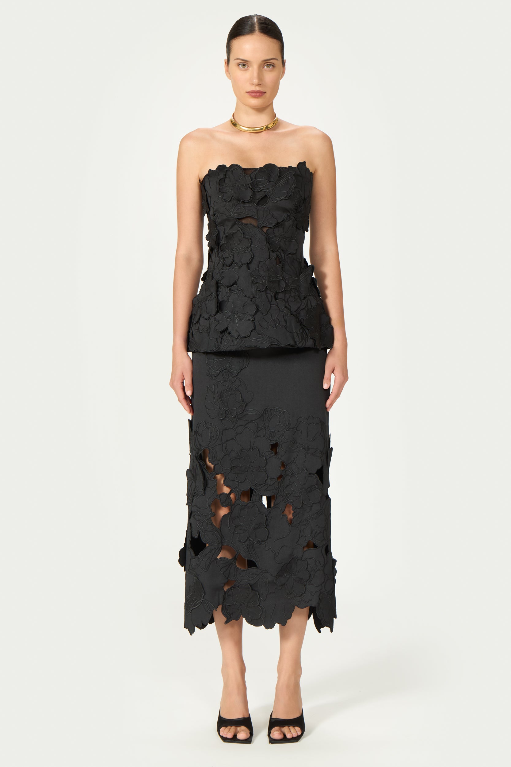 Edita Floral-Cut Satin Bustier