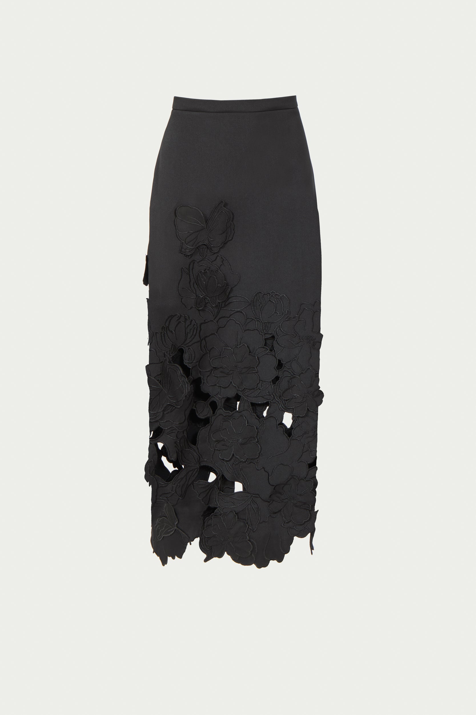 Alexina Floral-Cut Satin Pencil Skirt