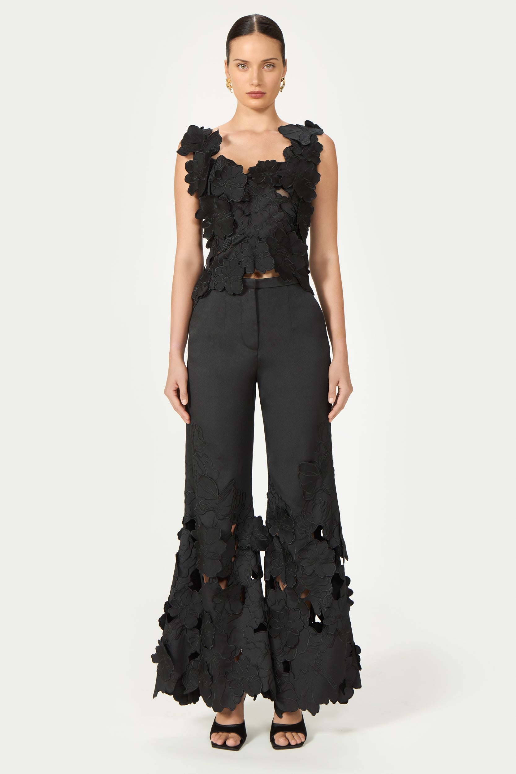 Lidia Floral-Cut Satin Trousers