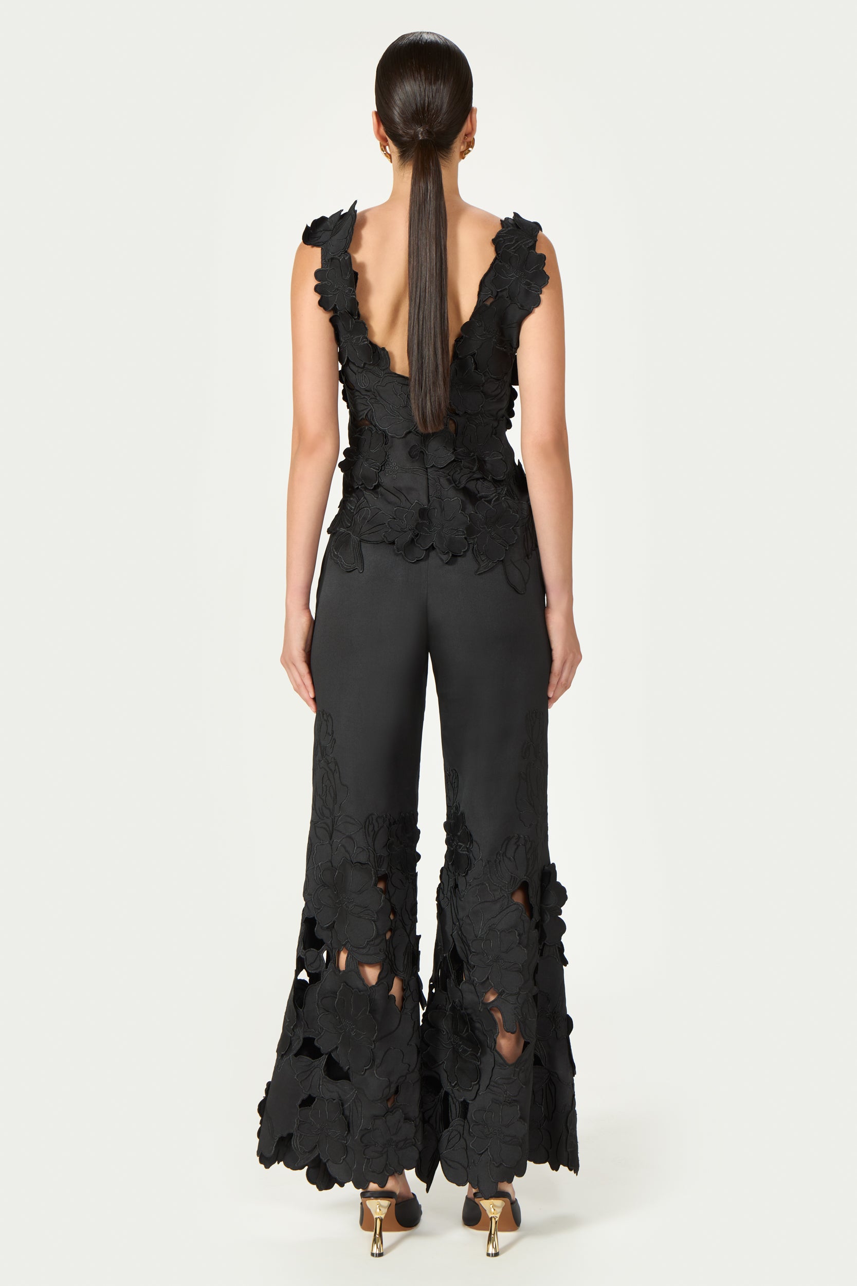 Lidia Floral-Cut Satin Trousers