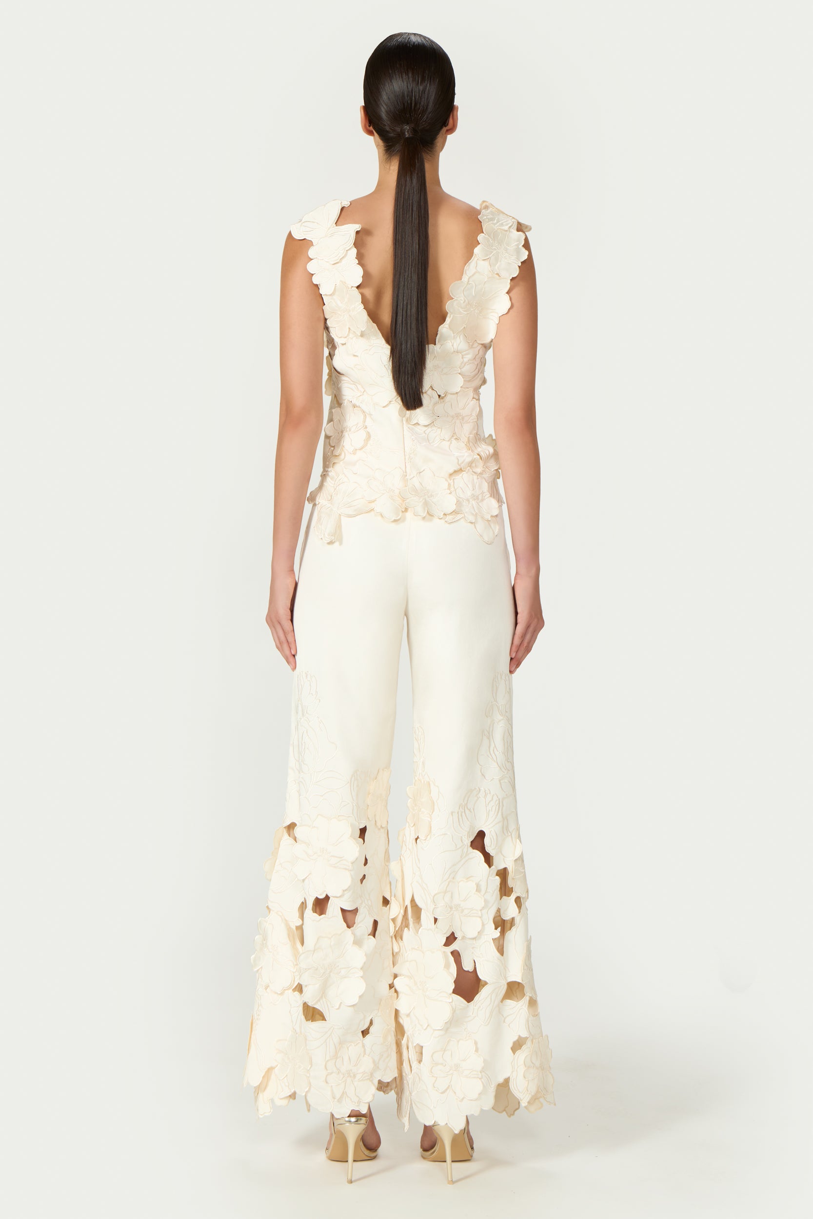 Liess Embroidered Floral-Cut Satin Top