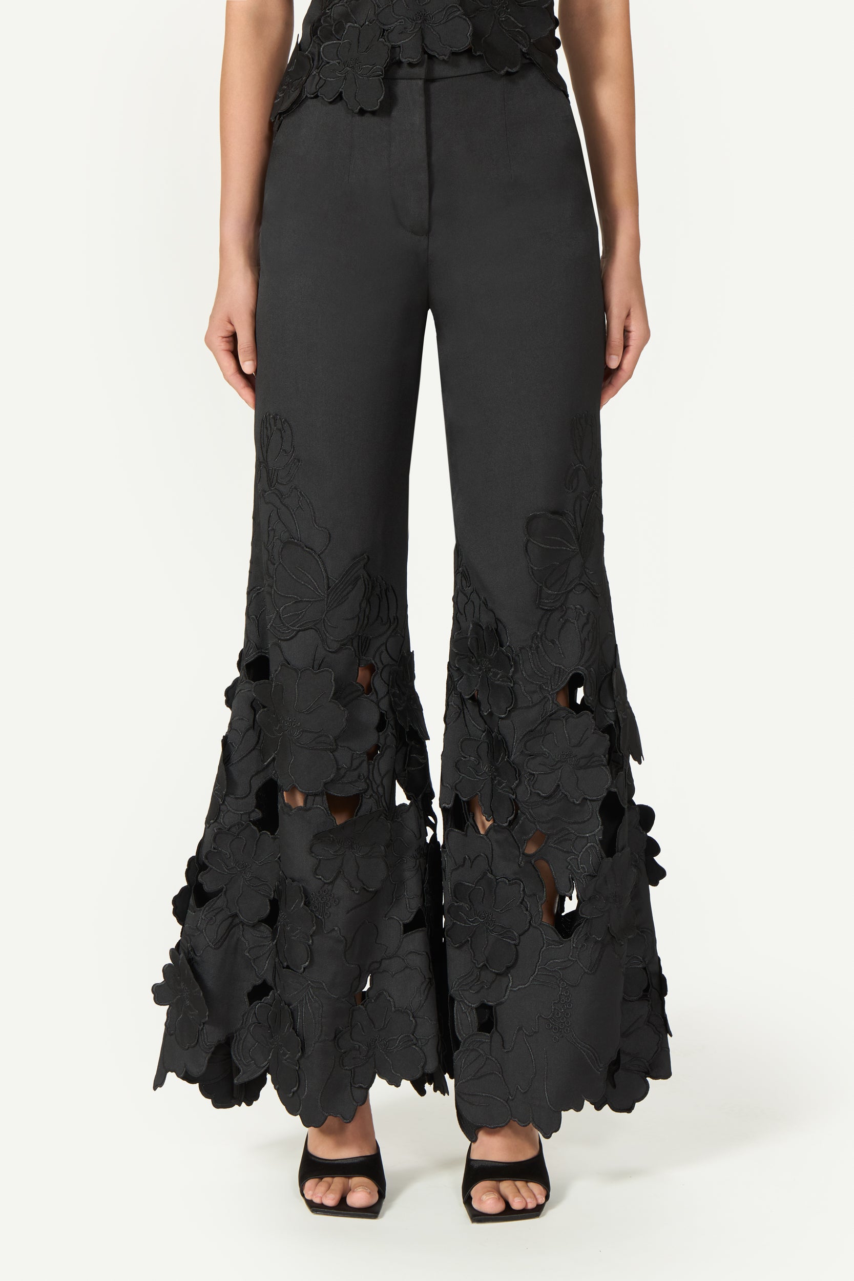 Lidia Floral-Cut Satin Trousers