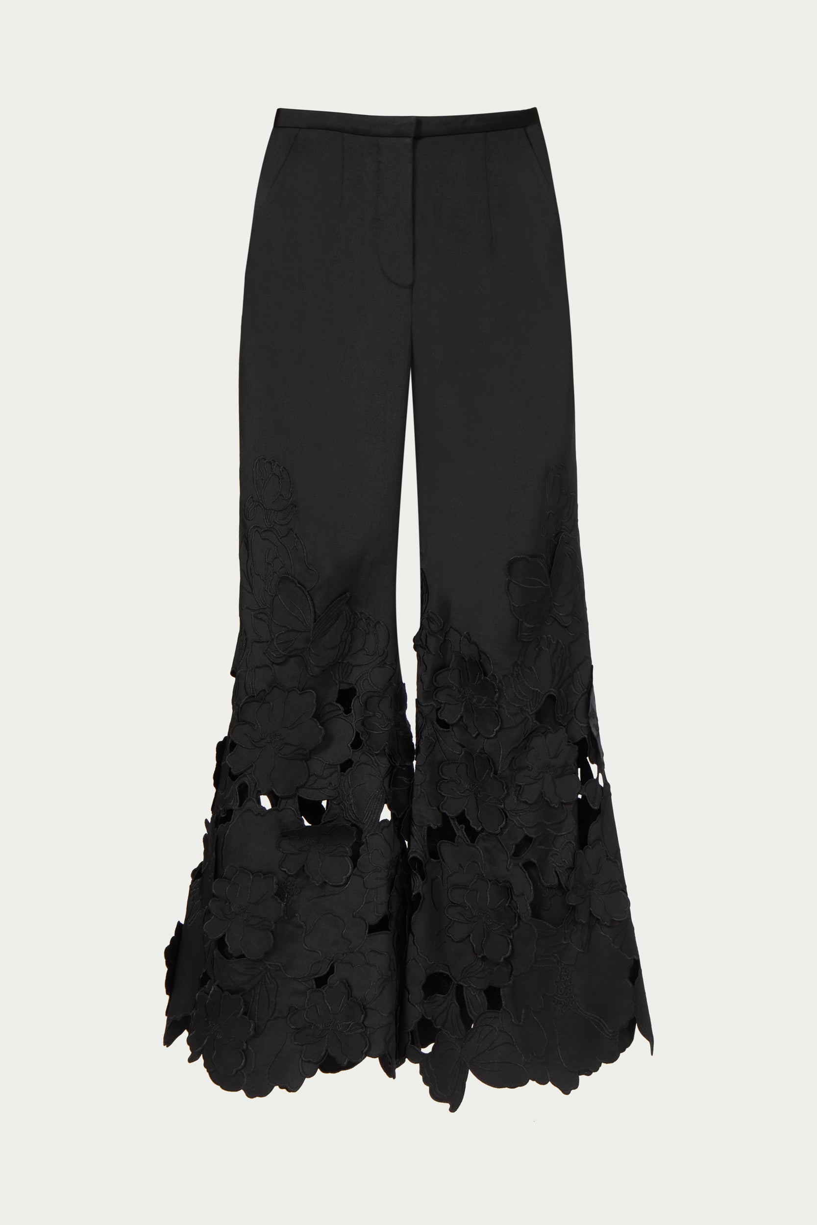Lidia Floral-Cut Satin Trousers