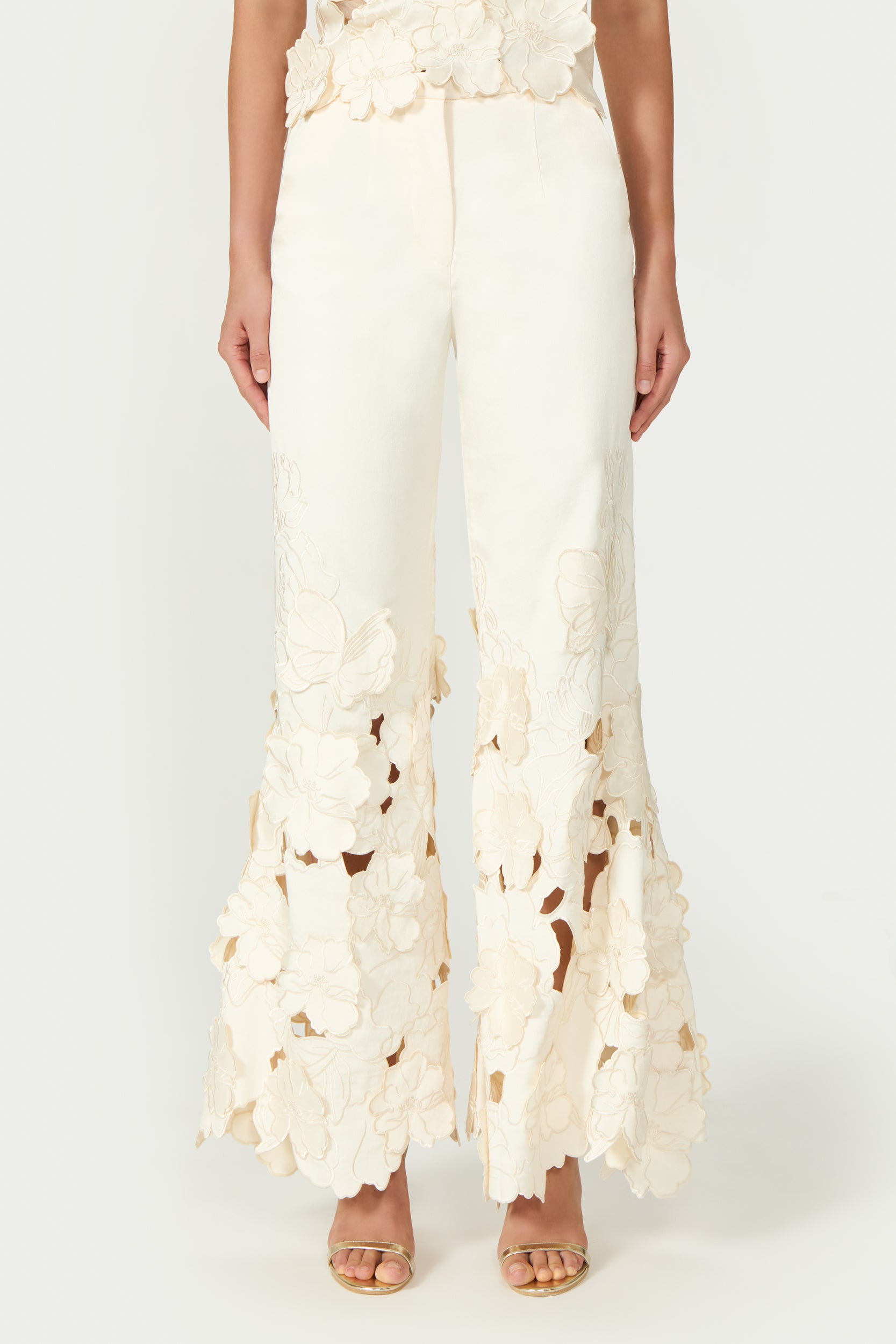 Lidia Floral-Cut Satin Trousers