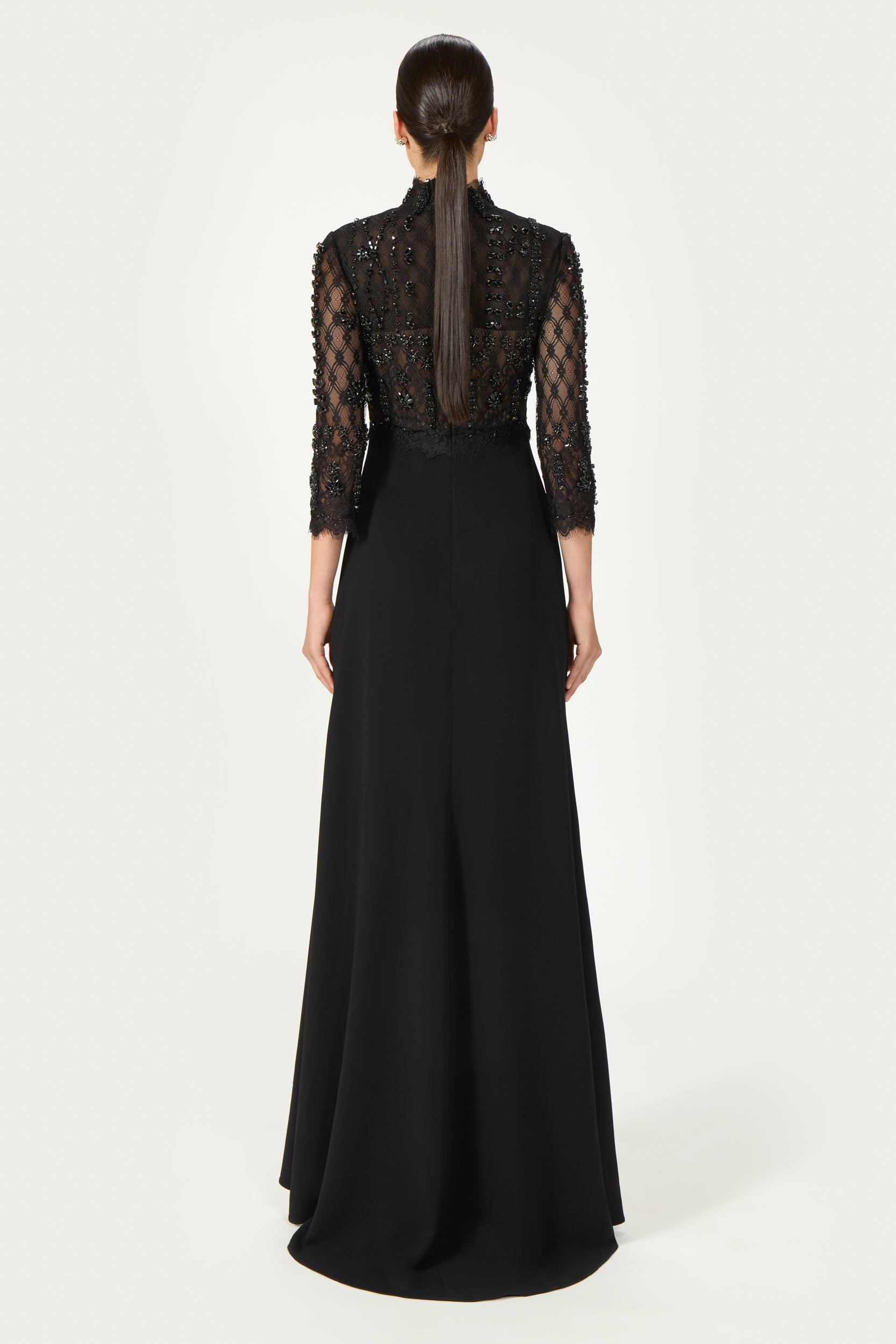Brona Beaded Lace Crepe Gown