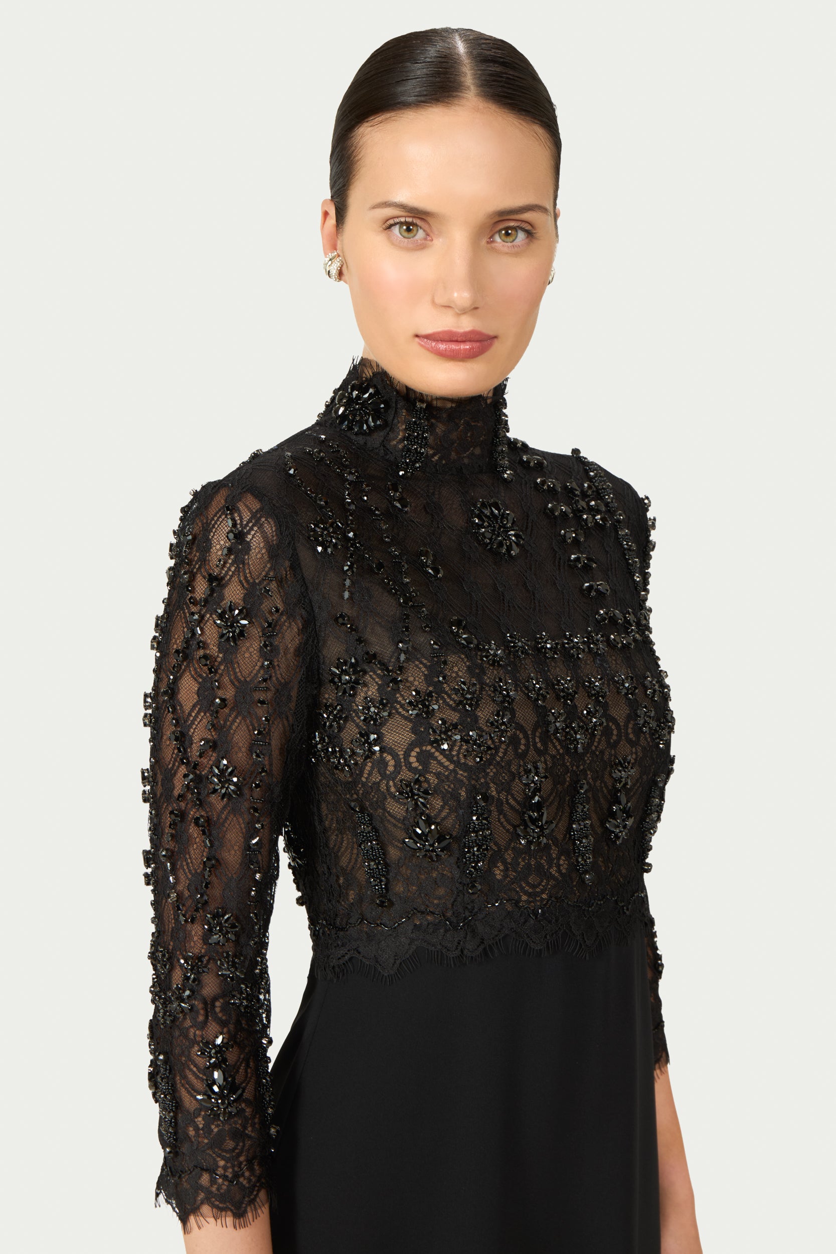 Brona Beaded Lace Crepe Gown