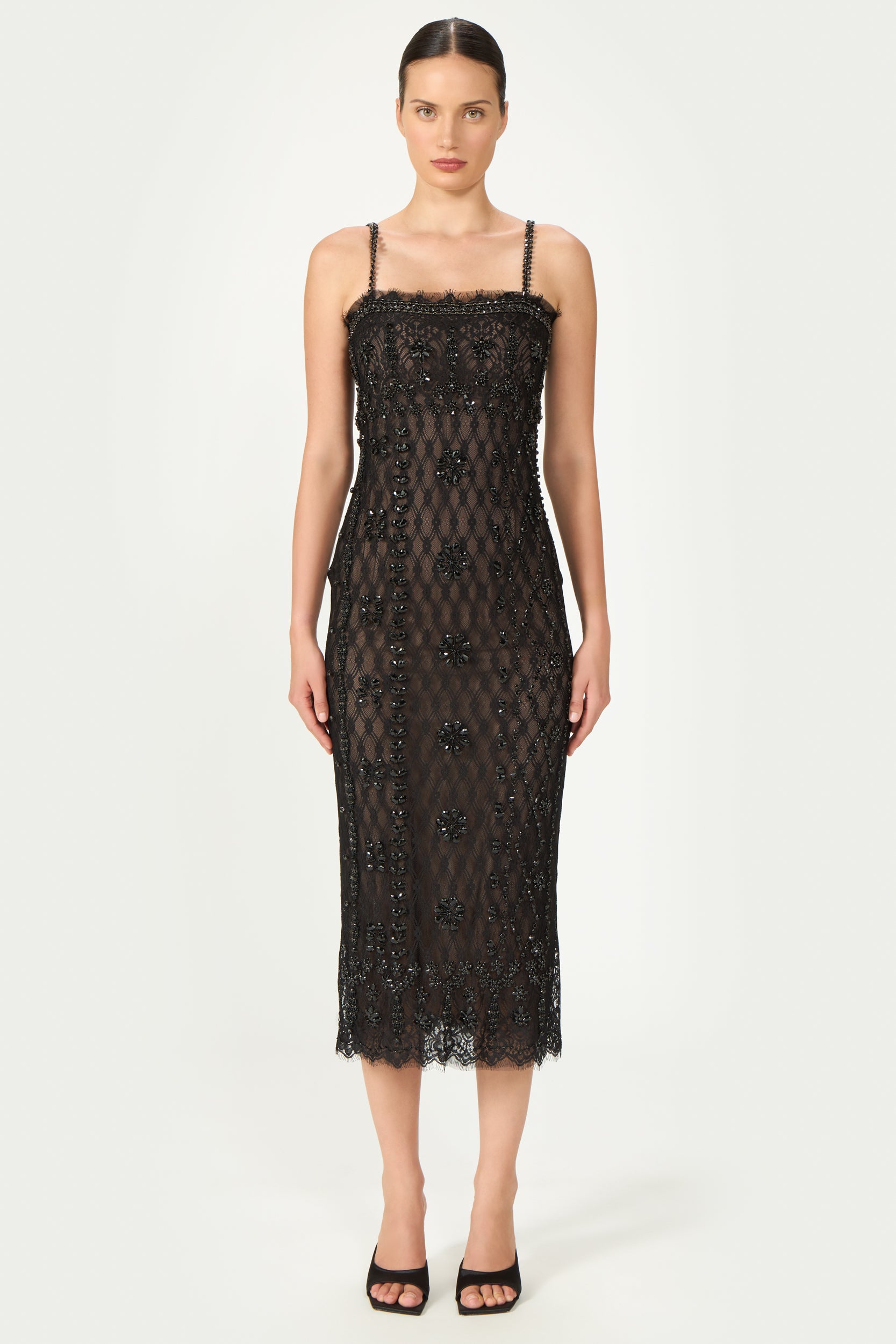 Leona Beaded French Lace Cami Midi Dress