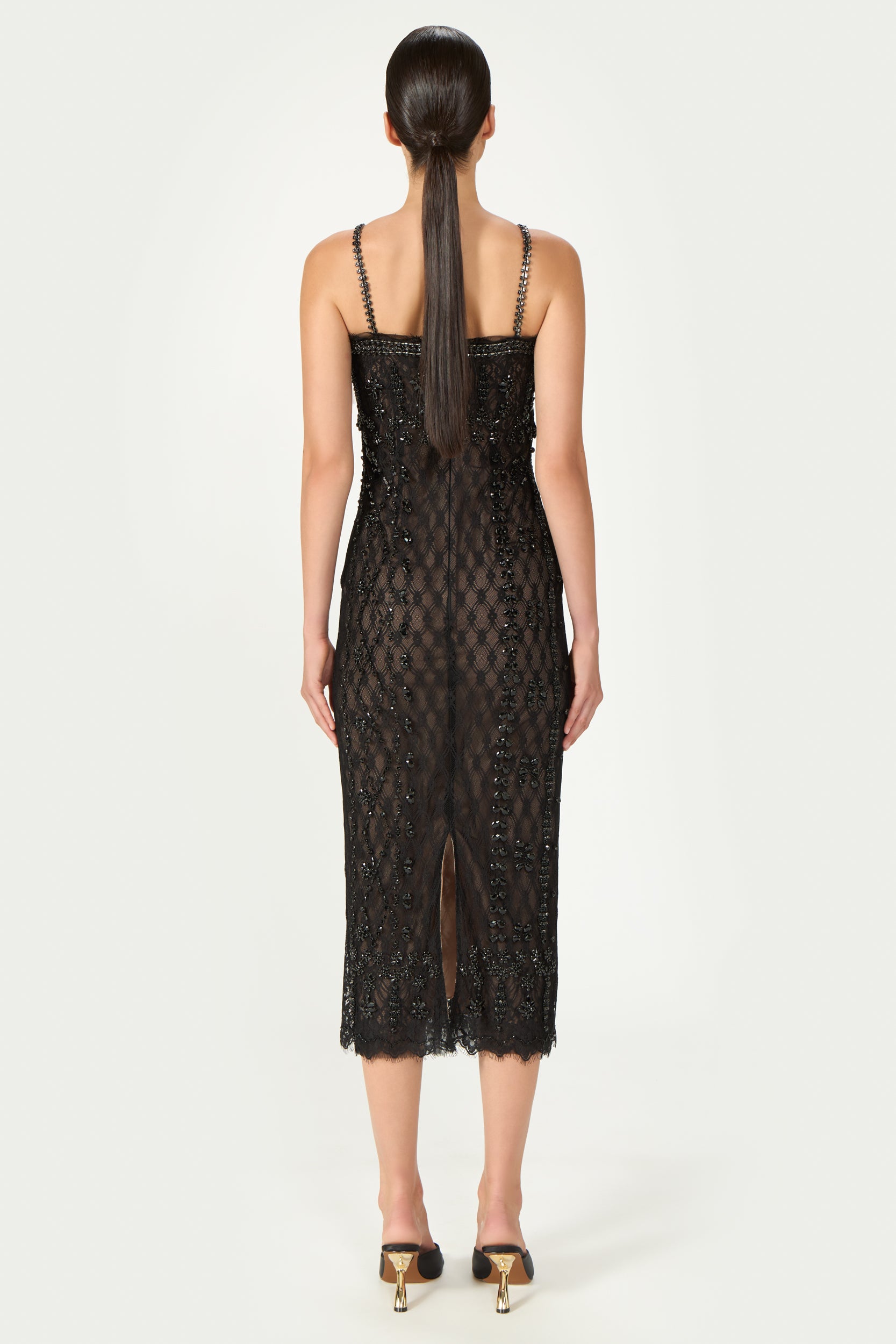 Leona Beaded French Lace Cami Midi Dress