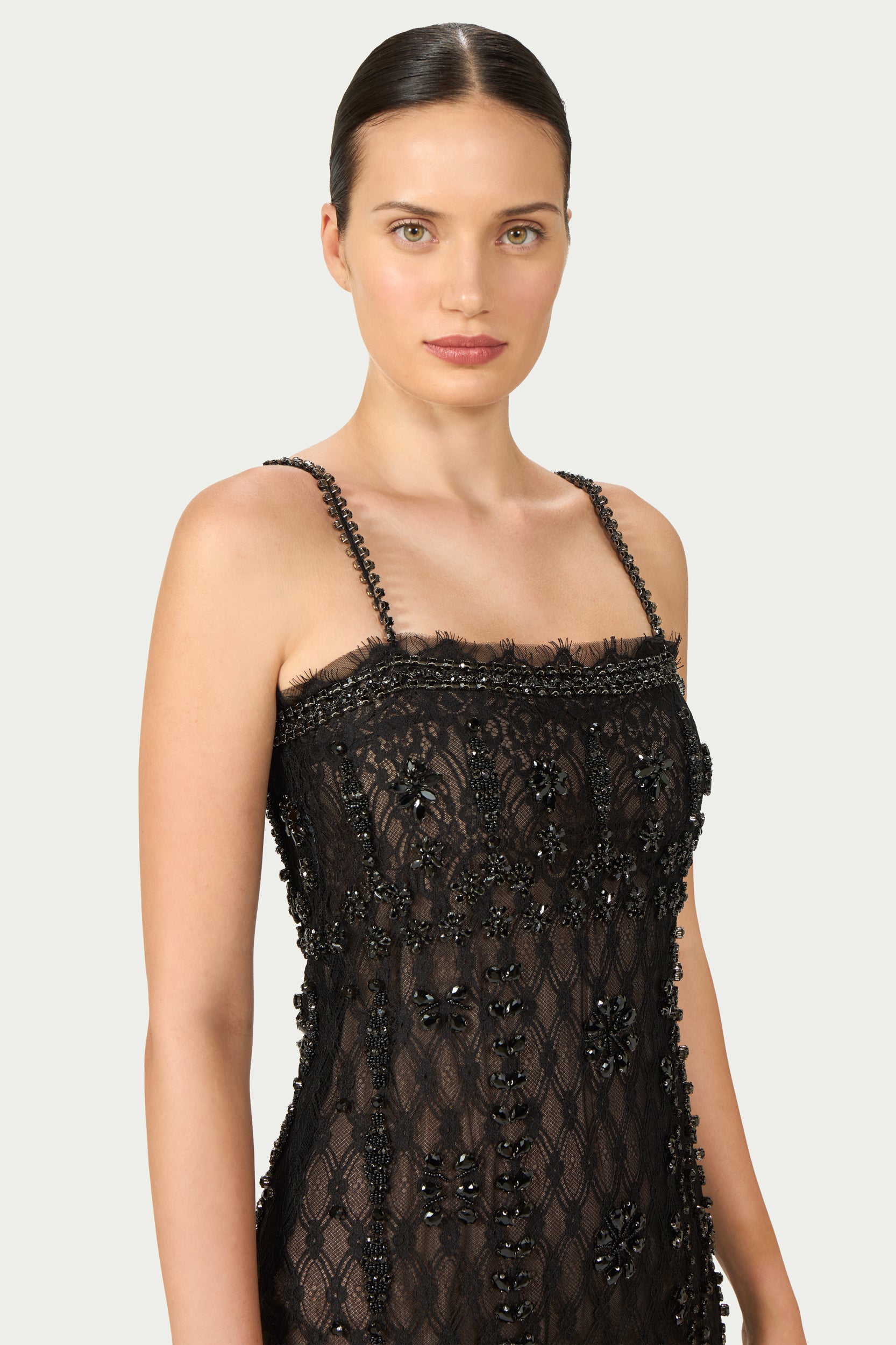 Leona Beaded French Lace Cami Midi Dress