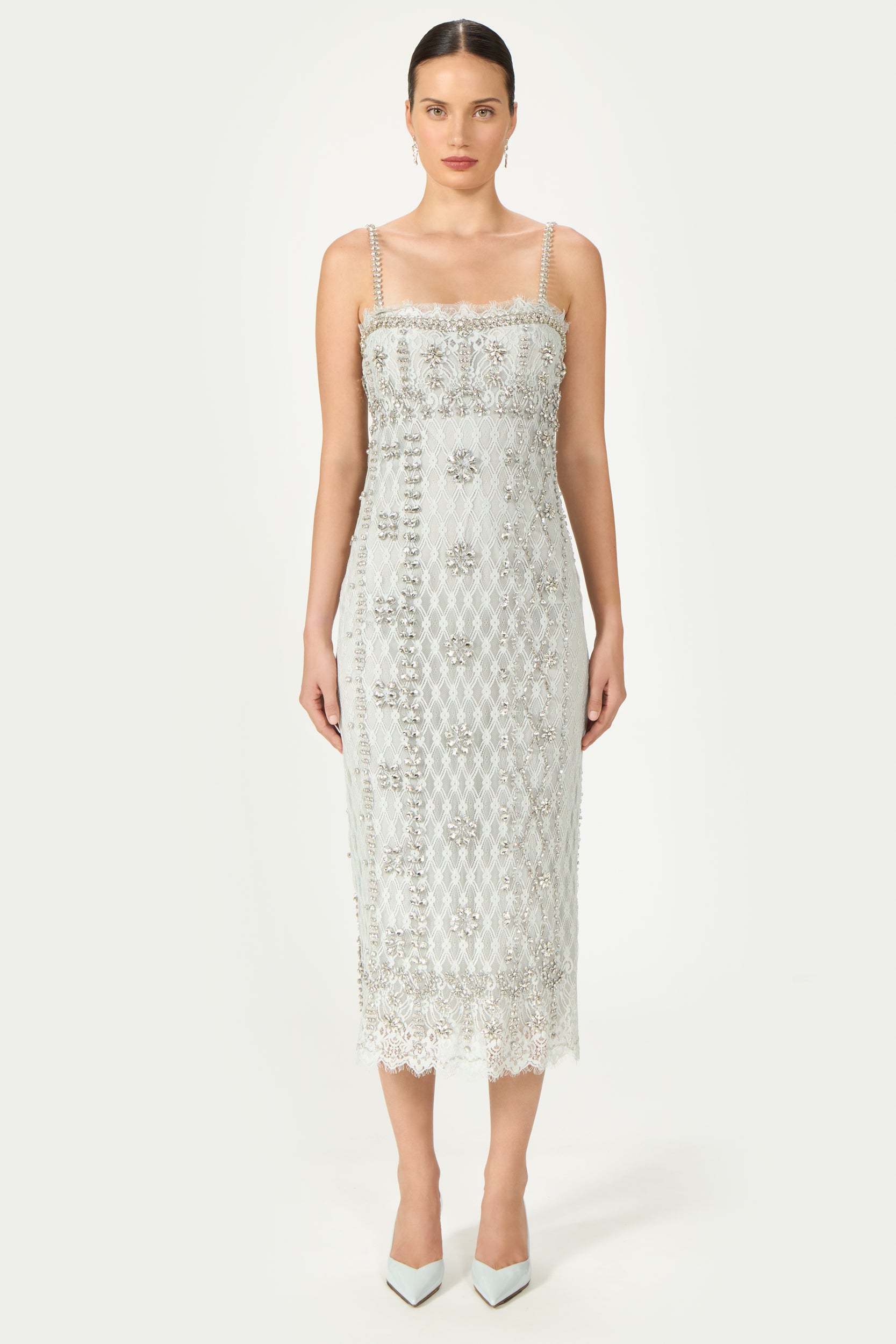 Leona Beaded French Lace Cami Midi Dress
